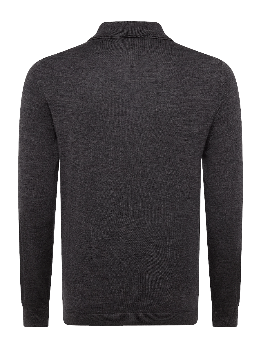 Reiss - TRAFFORD LS HALF BUTTON MERINO WOOL POLO - langärmelige strick-polohemden - dark wicker brown - 1