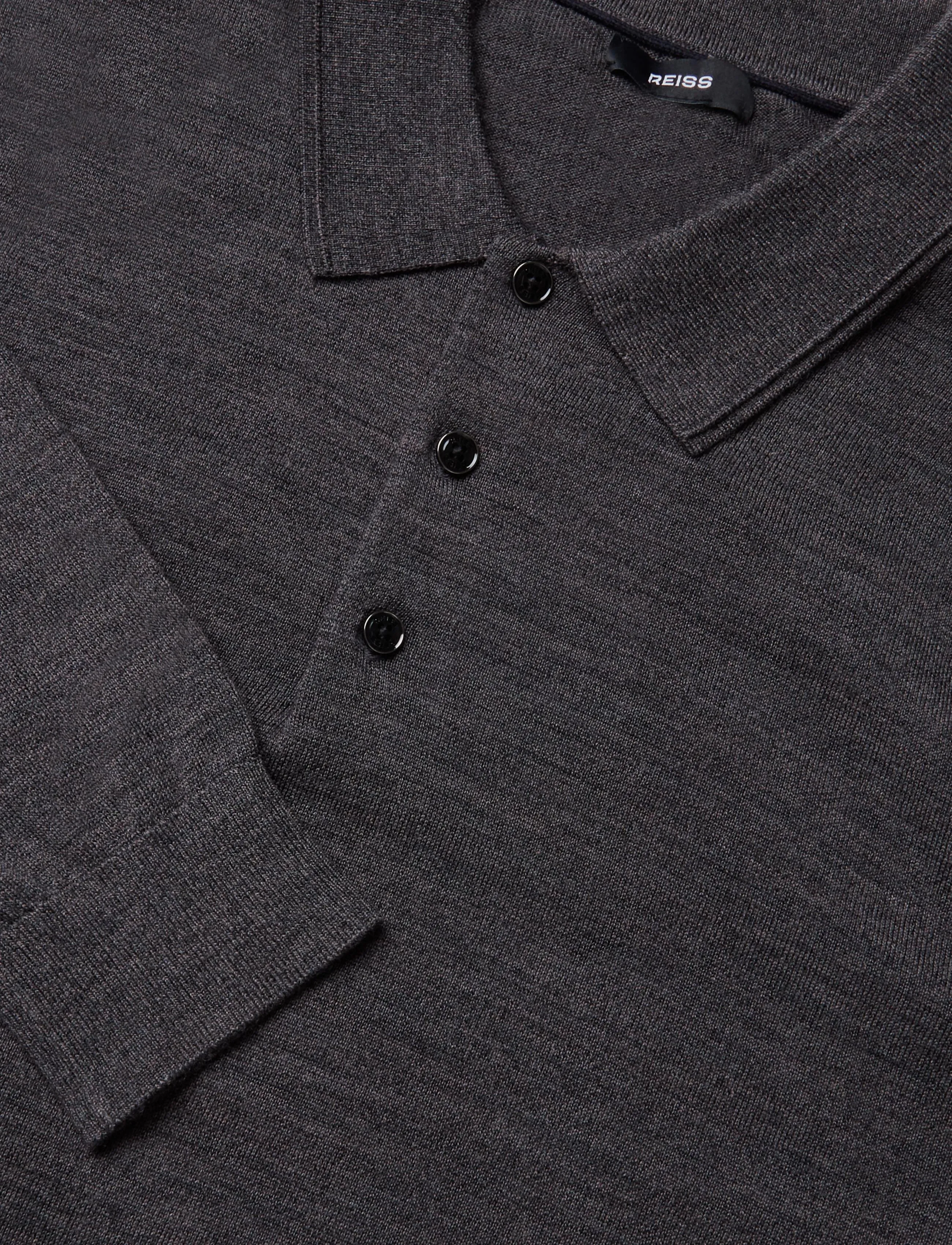 Reiss - TRAFFORD LS HALF BUTTON MERINO WOOL POLO - langärmelige strick-polohemden - dark wicker brown - 2