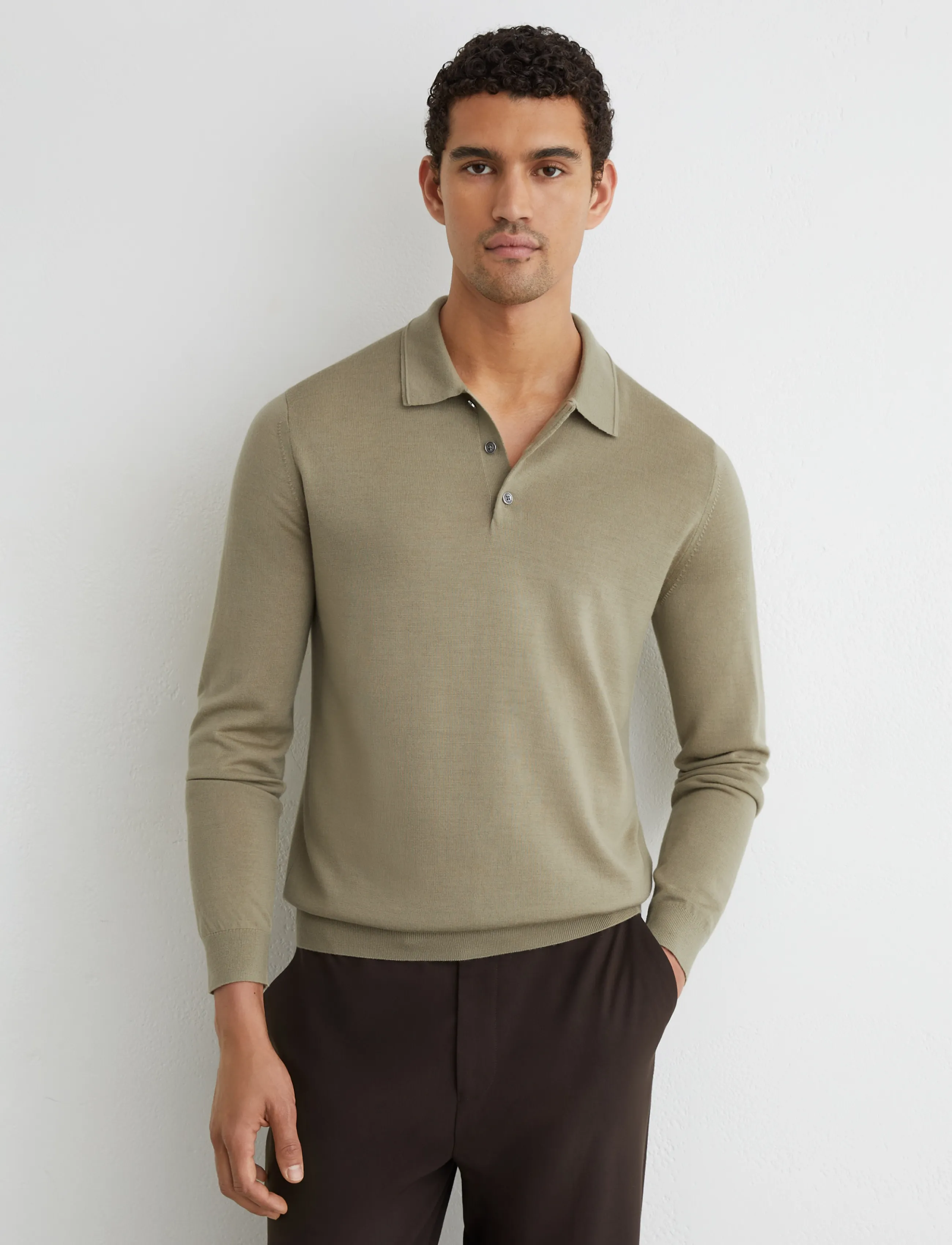 Reiss - TRAFFORD - langärmelige strick-polohemden - 33 soft olive green - 2