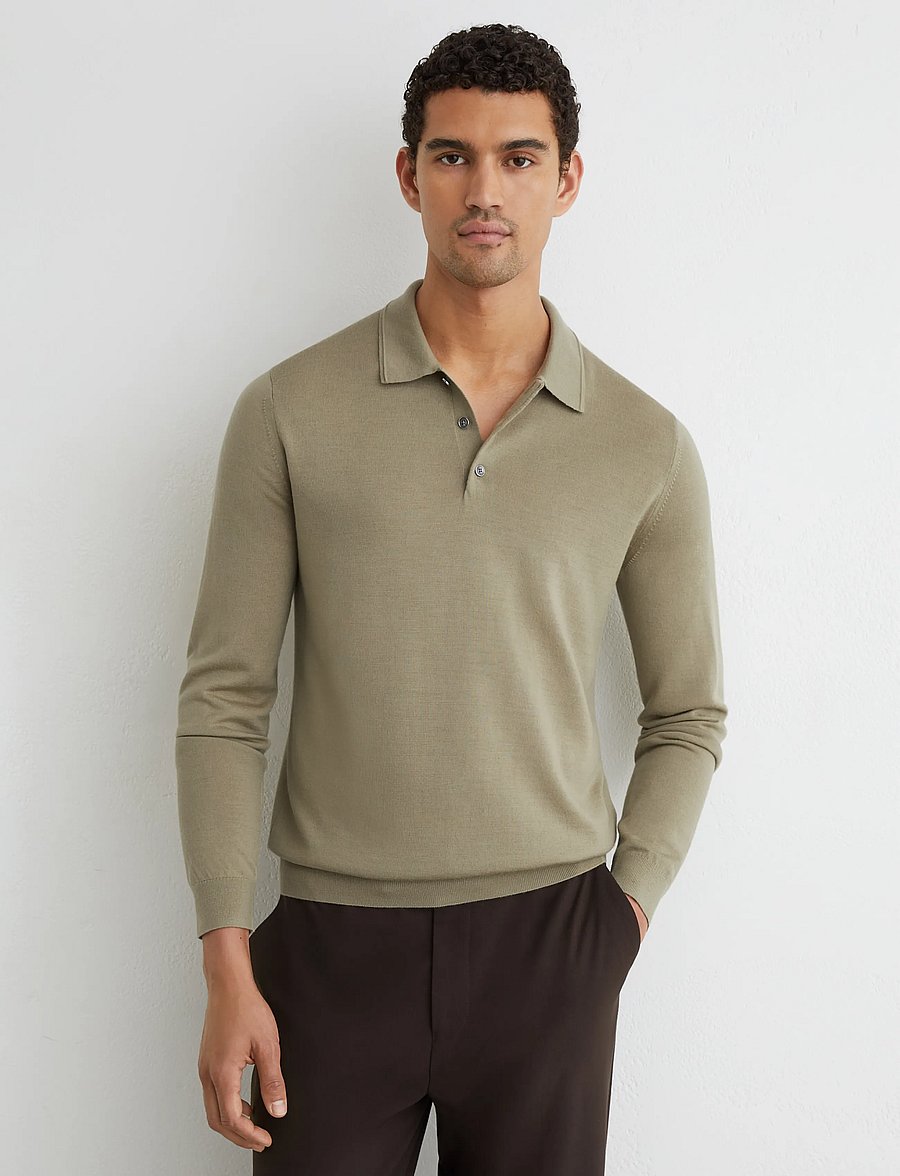 Reiss - TRAFFORD - langärmelige strick-polohemden - 33 soft olive green - 2