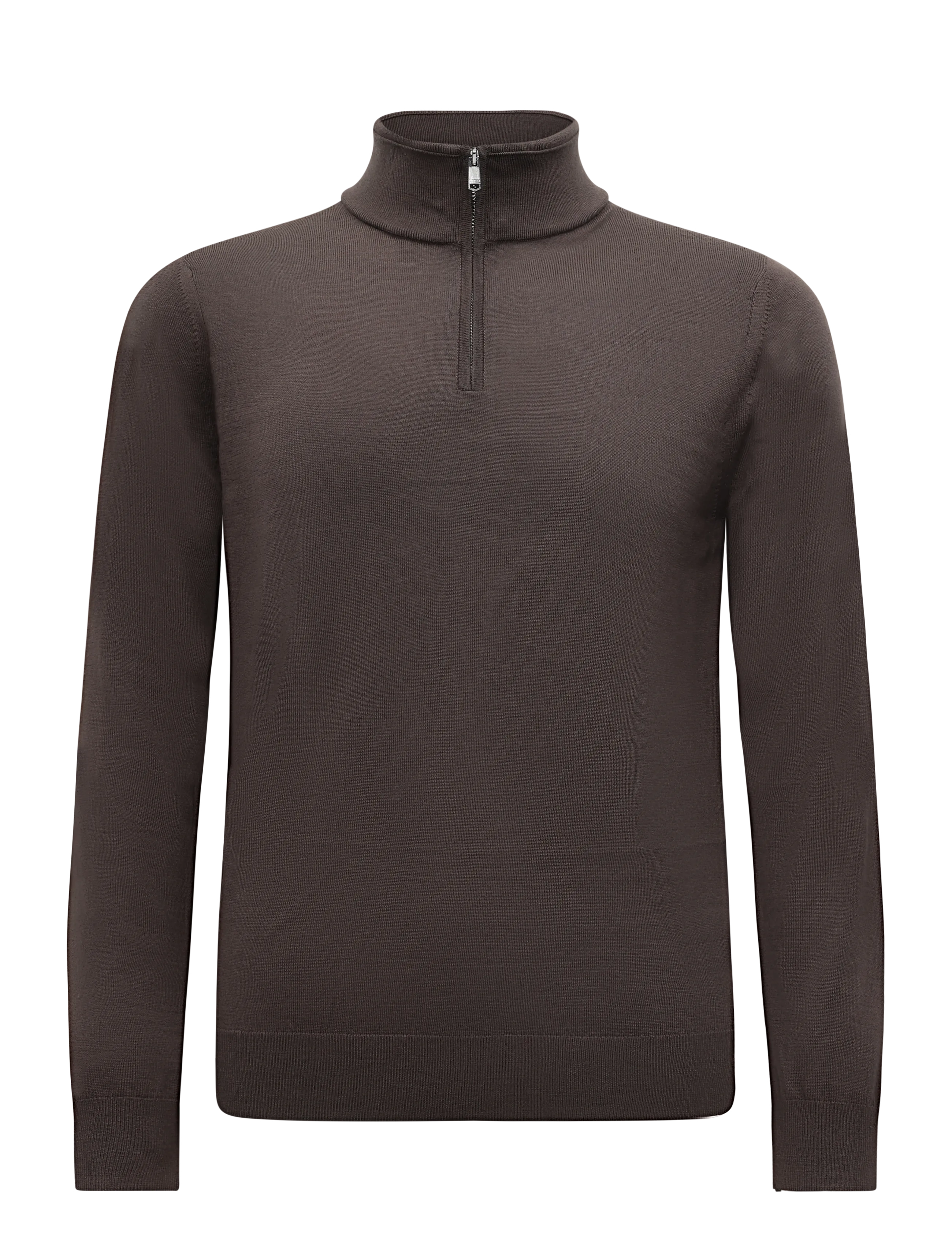 Reiss BLACKHALL LS HALF ZIP FUNNEL MERINO WOOL JUMPER - Reiss - RIDGE BROWN / brown