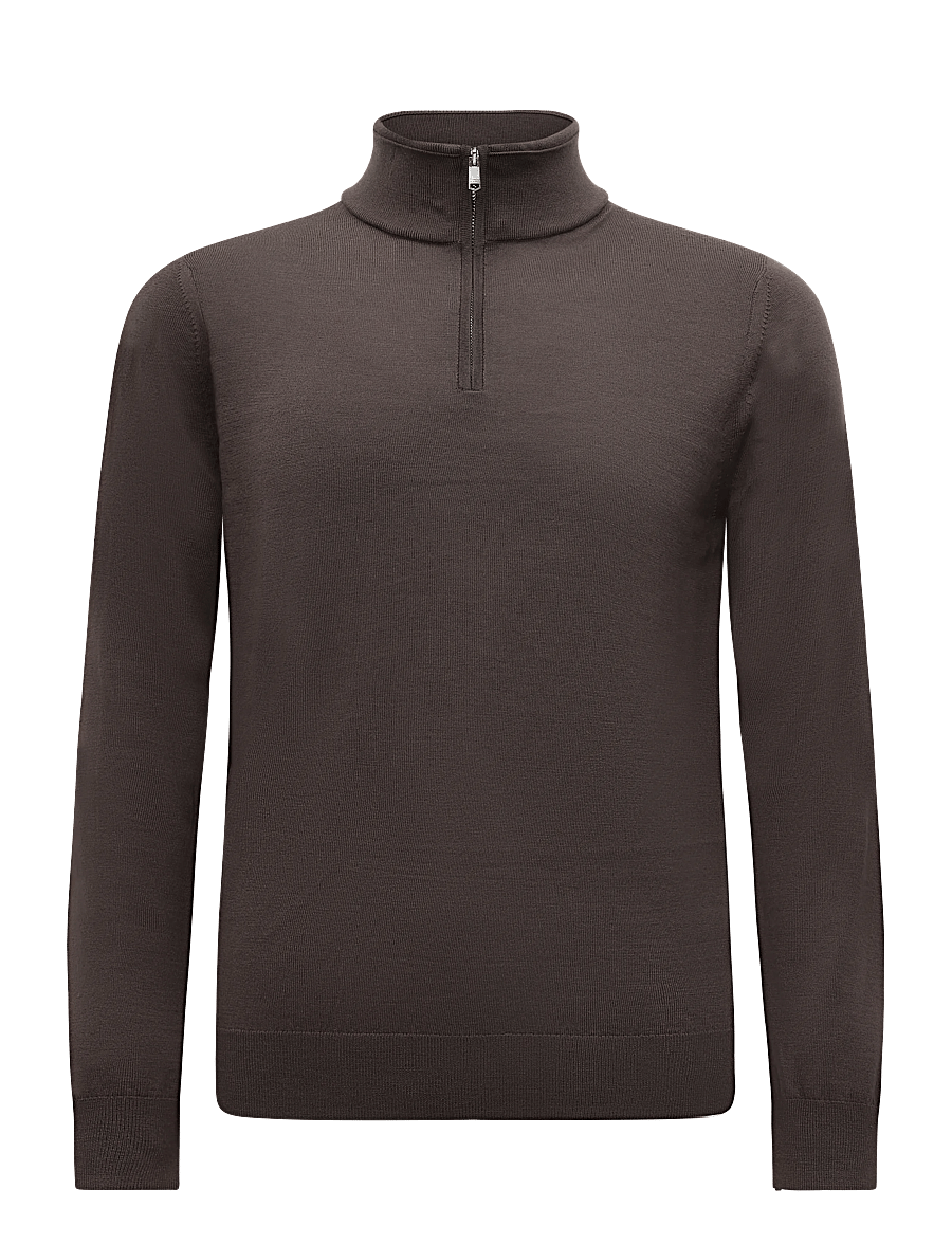 Reiss - BLACKHALL LS HALF ZIP FUNNEL MERINO WOOL JUMPER - poolpika lukuga džemprid - ridge brown - 0