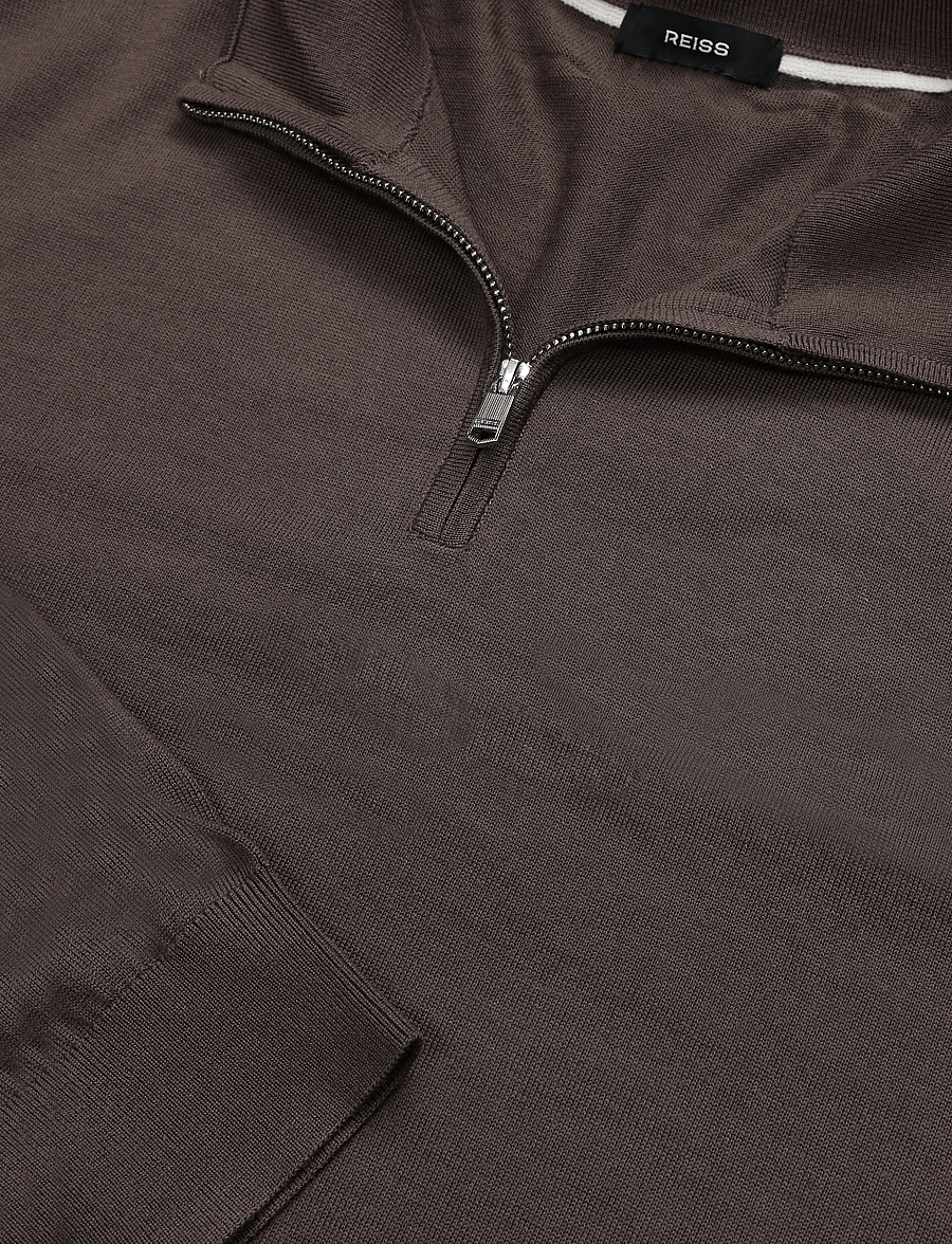 Reiss - BLACKHALL LS HALF ZIP FUNNEL MERINO WOOL JUMPER - poolpika lukuga džemprid - ridge brown - 2