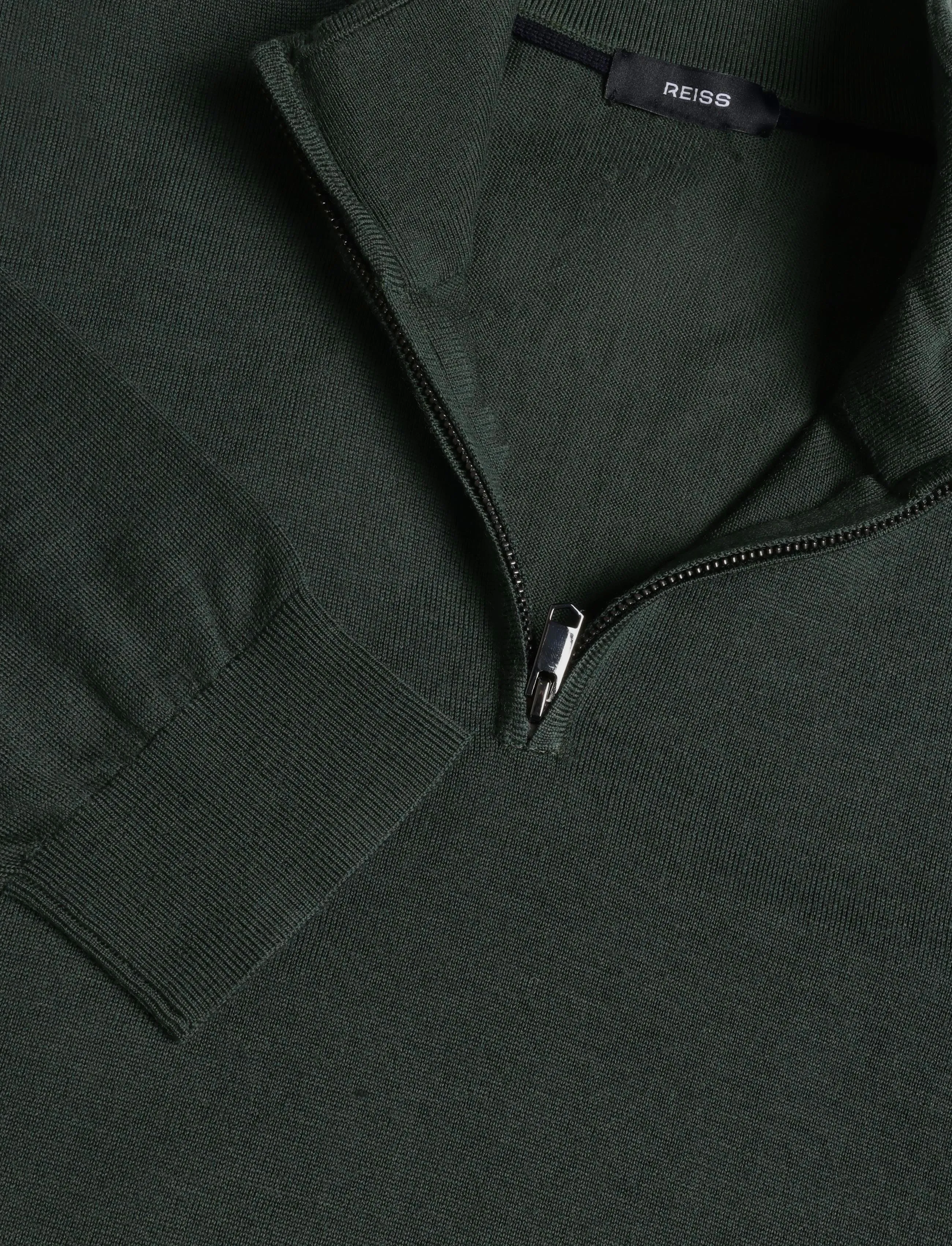 Reiss - BLACKHALL LS HALF ZIP FUNNEL MERINO WOOL JUMPER - dark green - 2