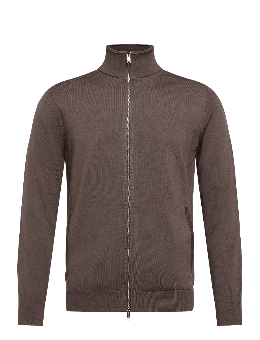 Reiss - HAMPSHIRE LS ZIP THROUGH FUNNEL MERINO WOOL CARDIG - fullzip strik - ridge brown - 0