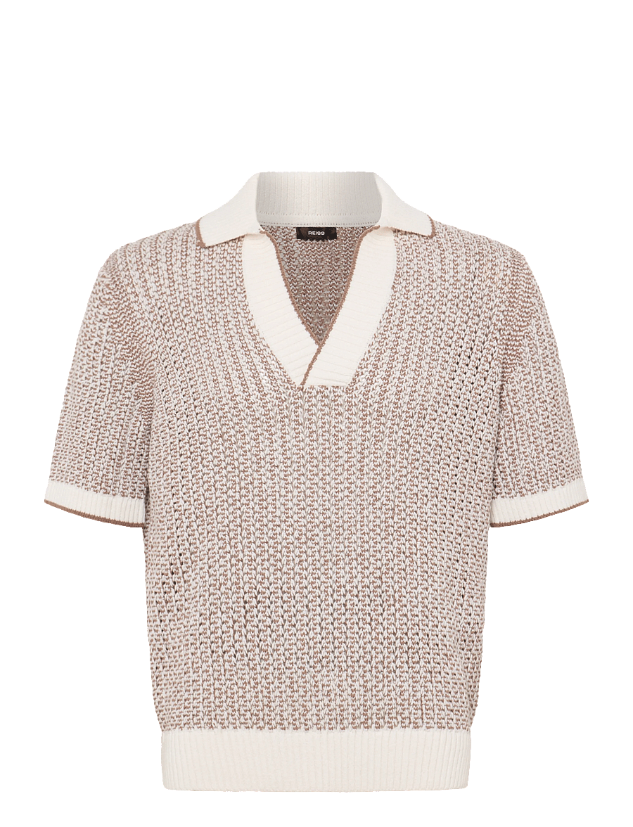 Reiss - ATLAS - adīti polo krekli ar garām piedurknēm - 25 tobacco brown/ecru - 1