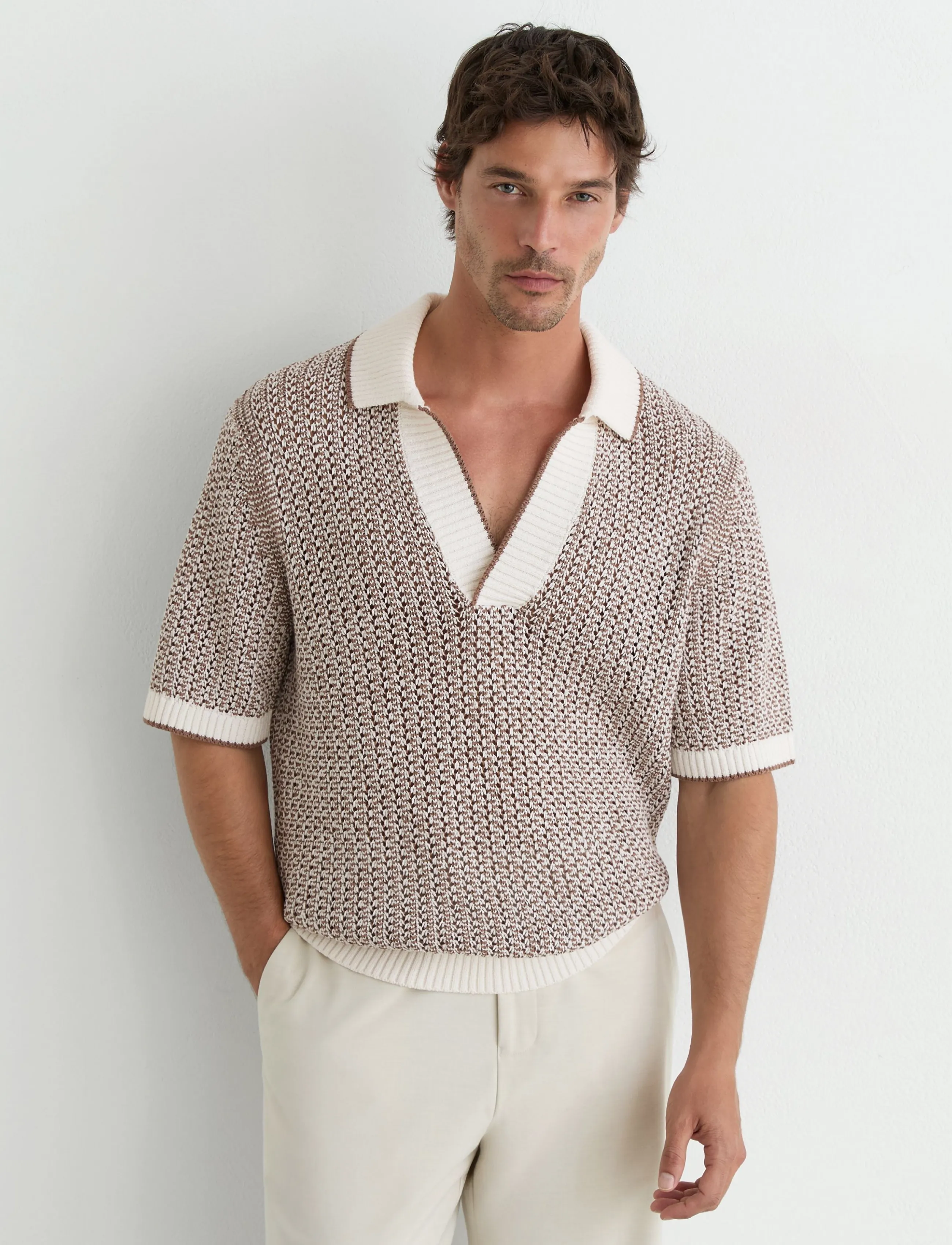 Reiss - ATLAS - polostrik - 25 tobacco brown/ecru - 2