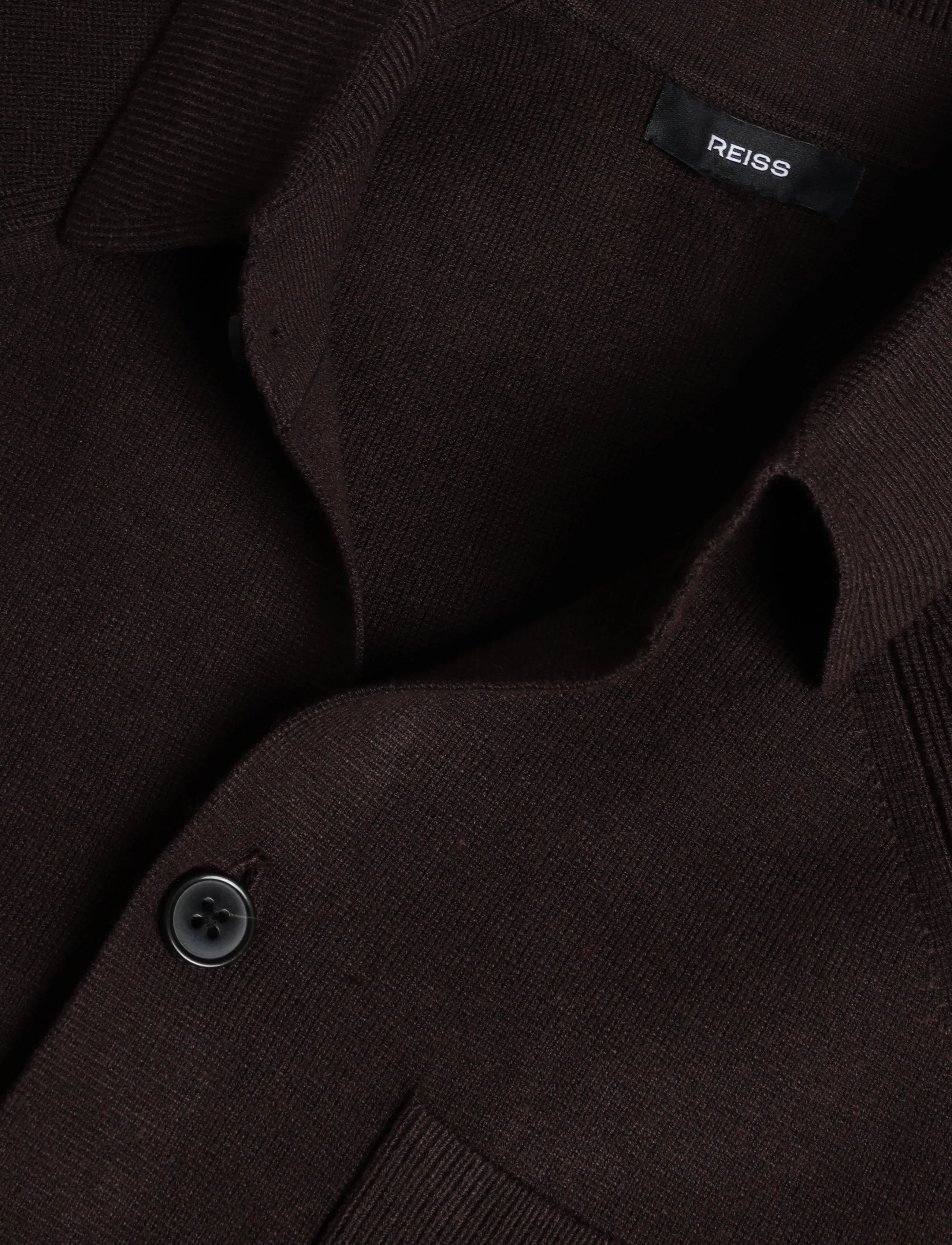 Reiss - FITZWILLIAM LS BUTTON THROUGH RIBBED SLEEVE CARDIG - chocolate brown - 2