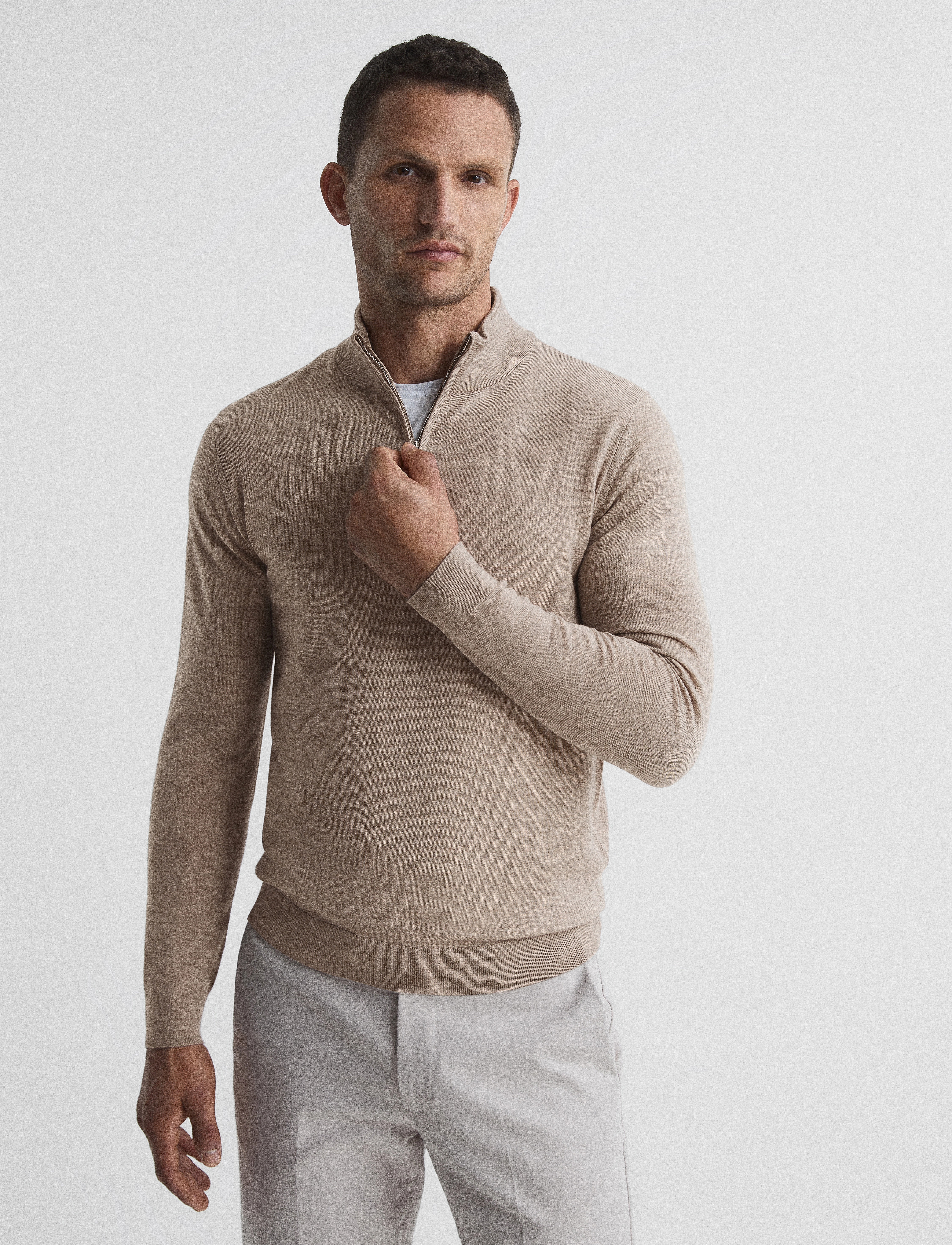 Reiss Blackhall, Mænd, Half-Zip Sweater, Cream, Str: L