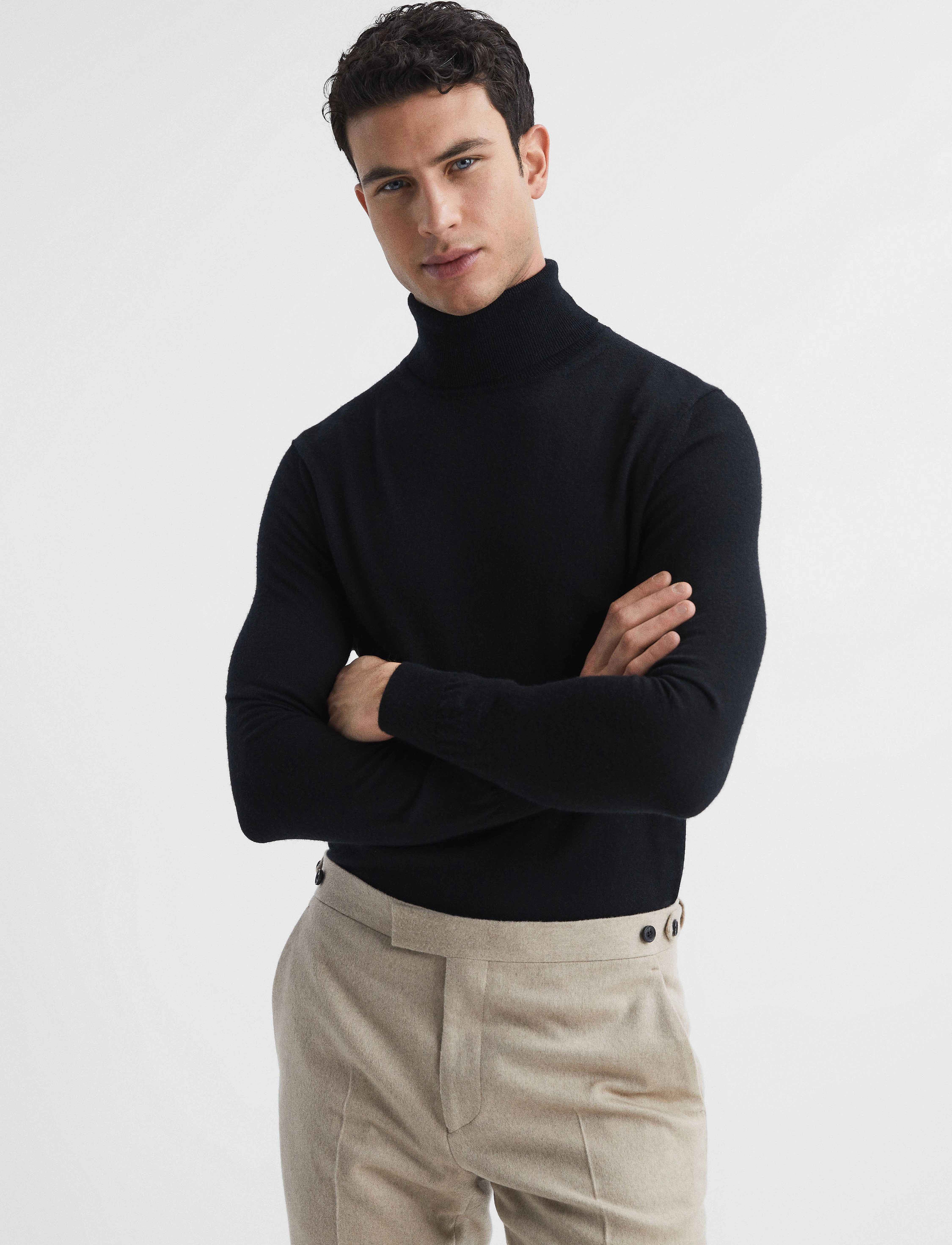 Reiss Caine, Mænd, Rullekrave Sweater, Sort, Str: S