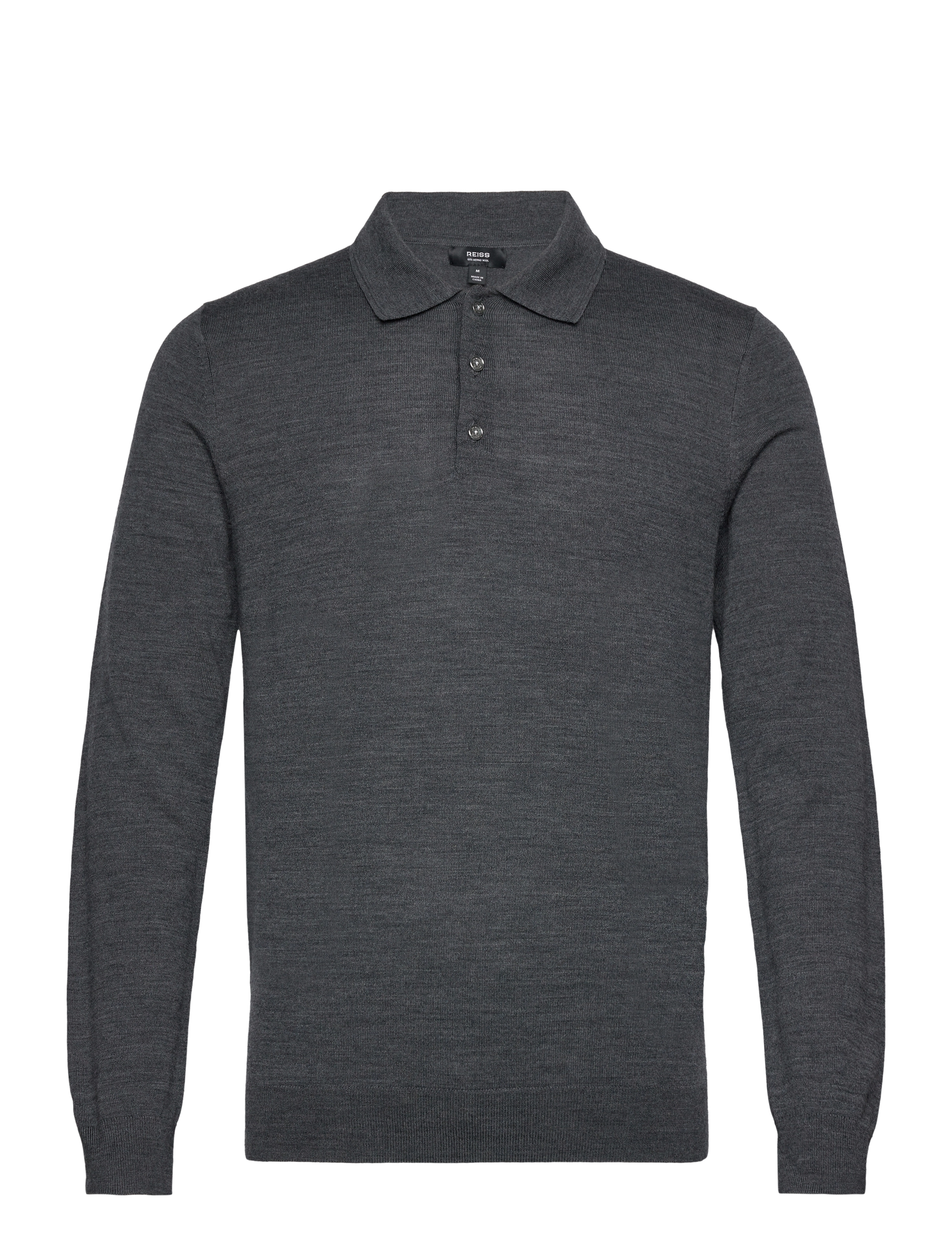 Reiss Trafford, Mænd, Strikket Langærmet Poloshirt, Grå, Str: L