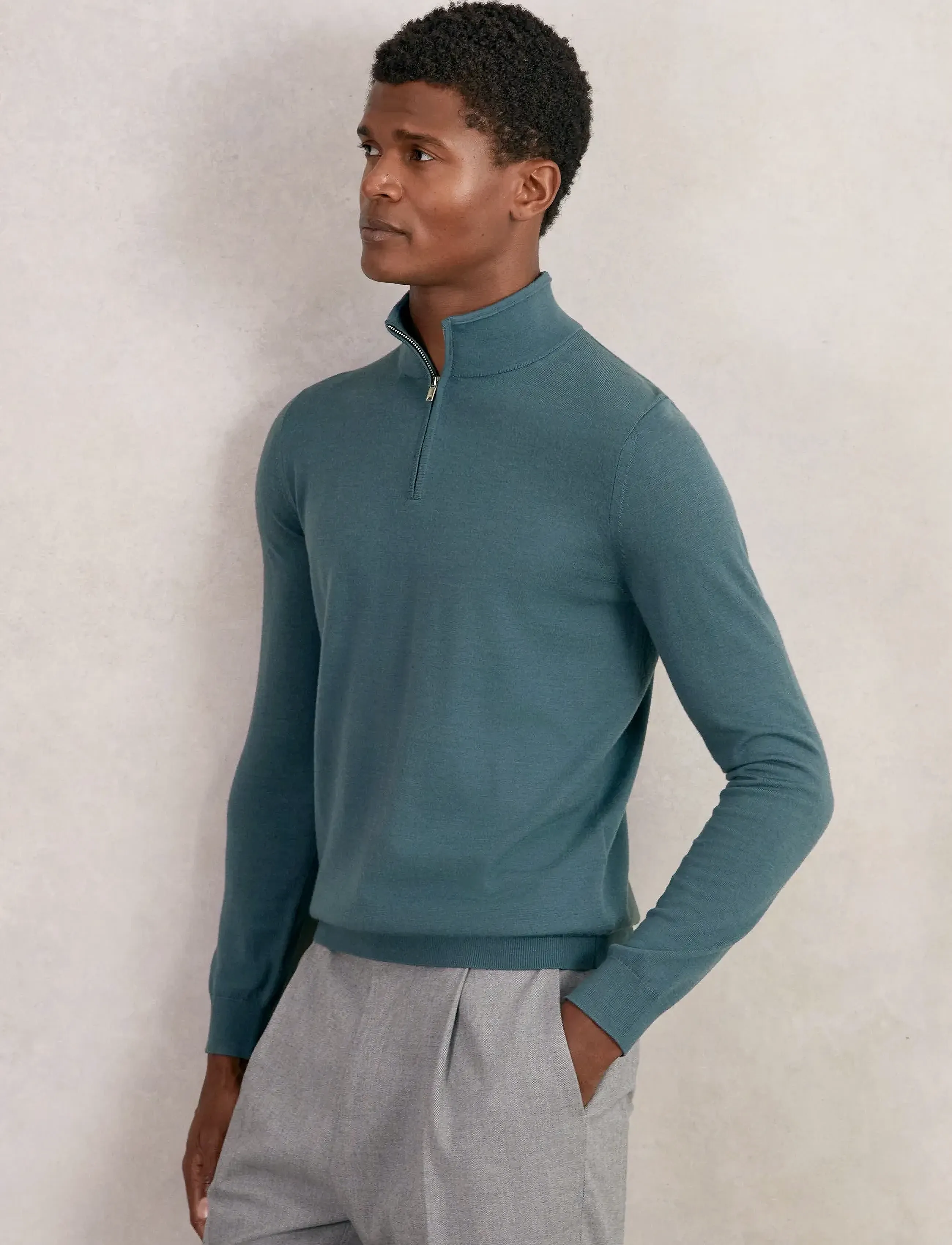 Reiss Blackhall, Quarter-Zip Trøje, Blå, Str: XL