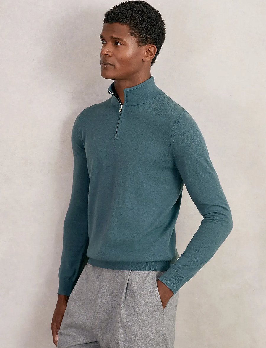 Reiss - BLACKHALL - pullover mit halbem reißverschluss - orion blue - 0
