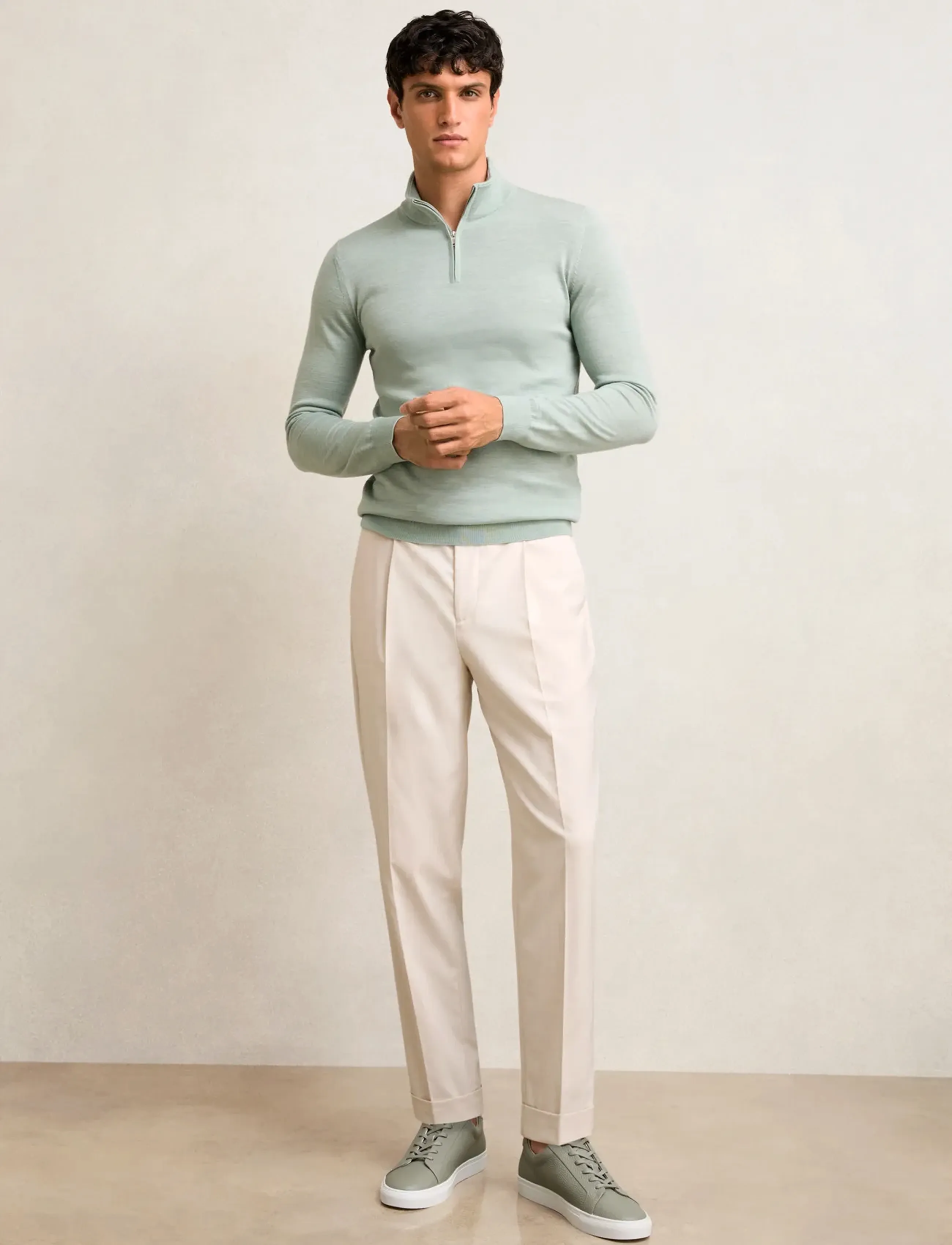 Reiss Blackhall, Quarter-Zip Trøje, Grøn, Str: S
