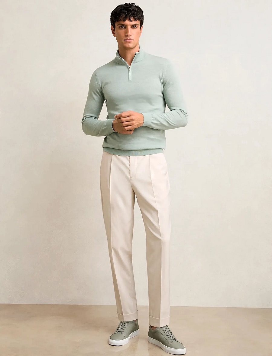 Reiss - BLACKHALL - pullover mit halbem reißverschluss - sage green melange - 0