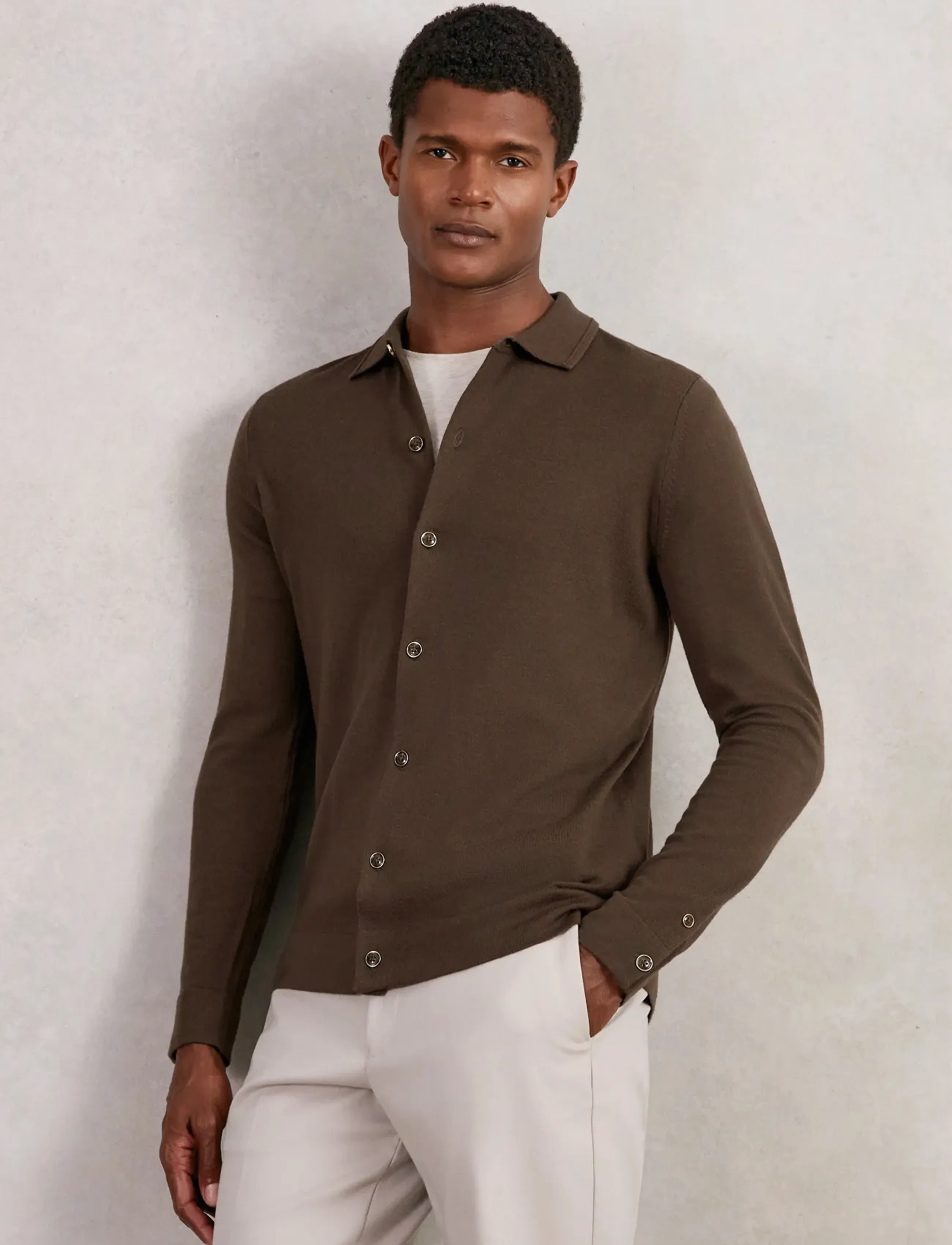 Reiss FORBES - Gestrickte Polohemden - CHOCOLATE BROWN / brown