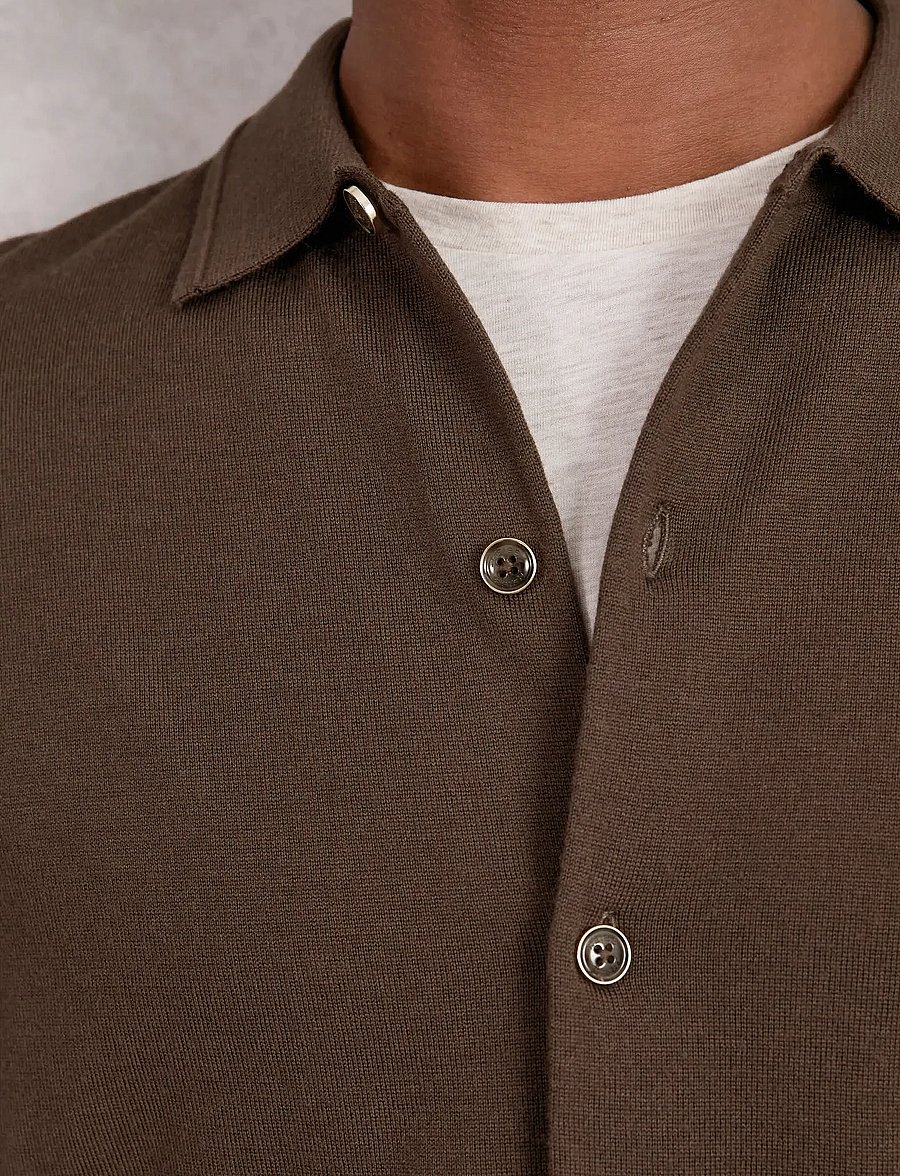 Reiss - FORBES - langärmelige strick-polohemden - chocolate brown - 3
