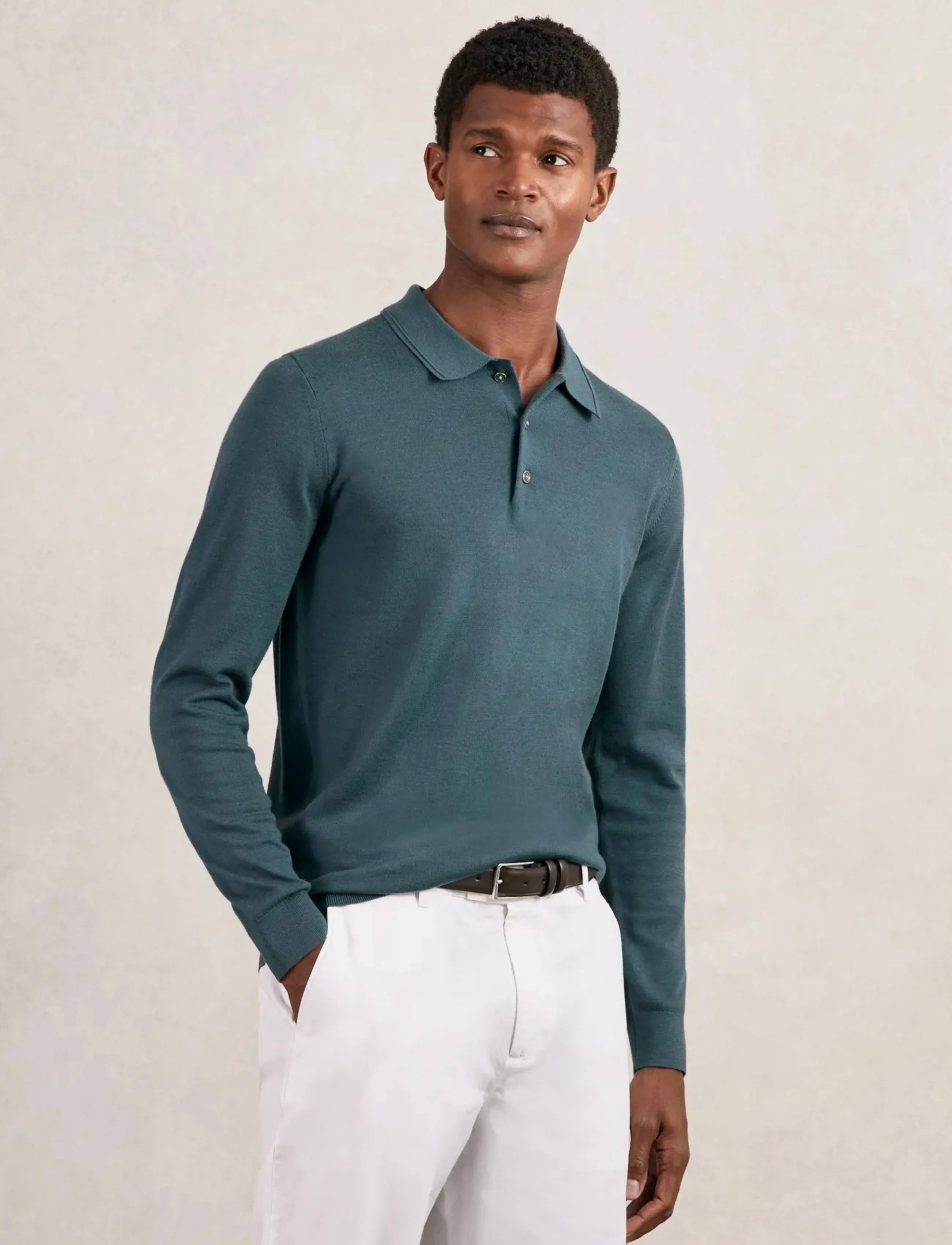 Reiss Trafford, L, Polos, Grün - Long-sleeved, Männerswear
