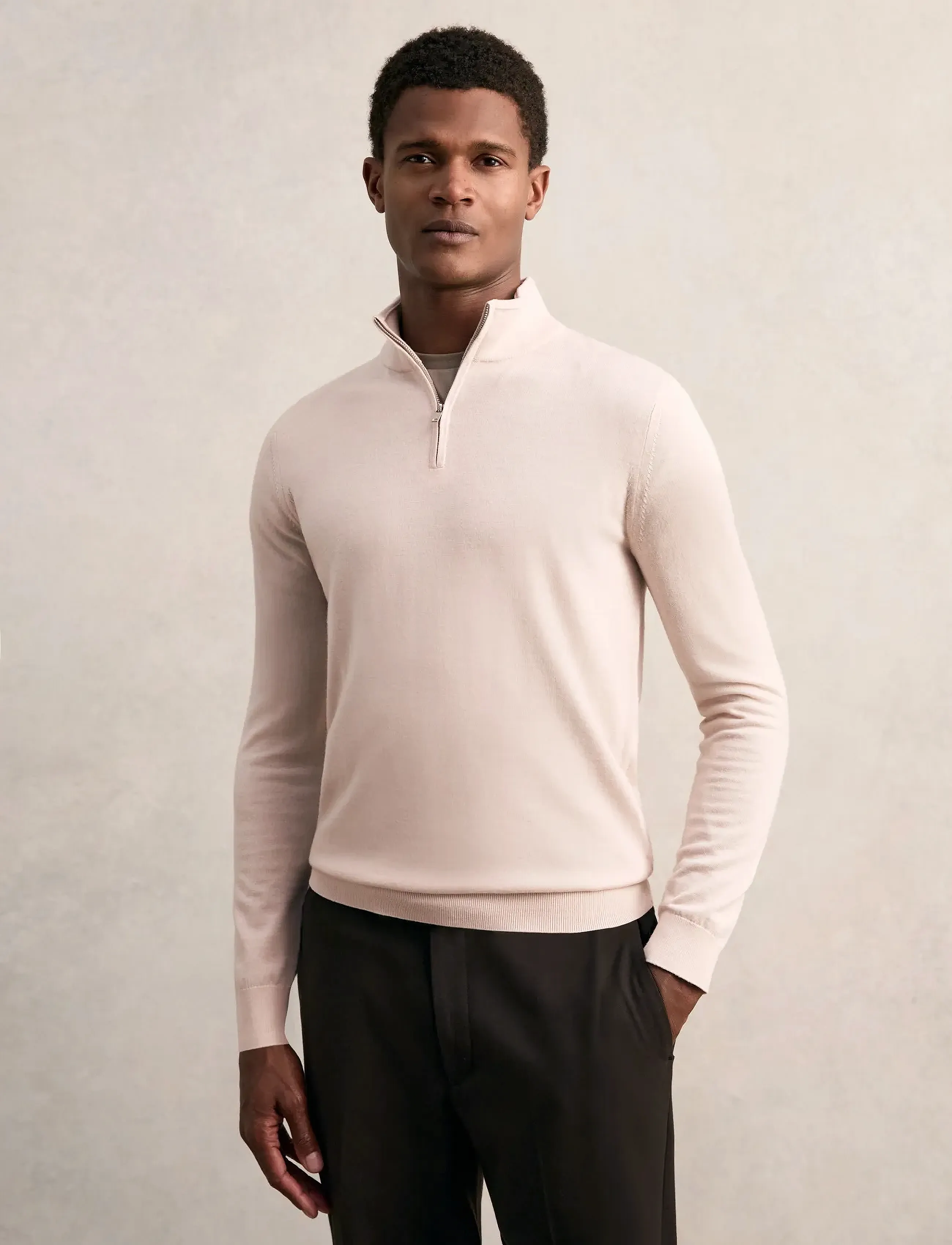 Reiss Blackhall, Mænd, Halvlynlås Sweater, Cream, Str: XL