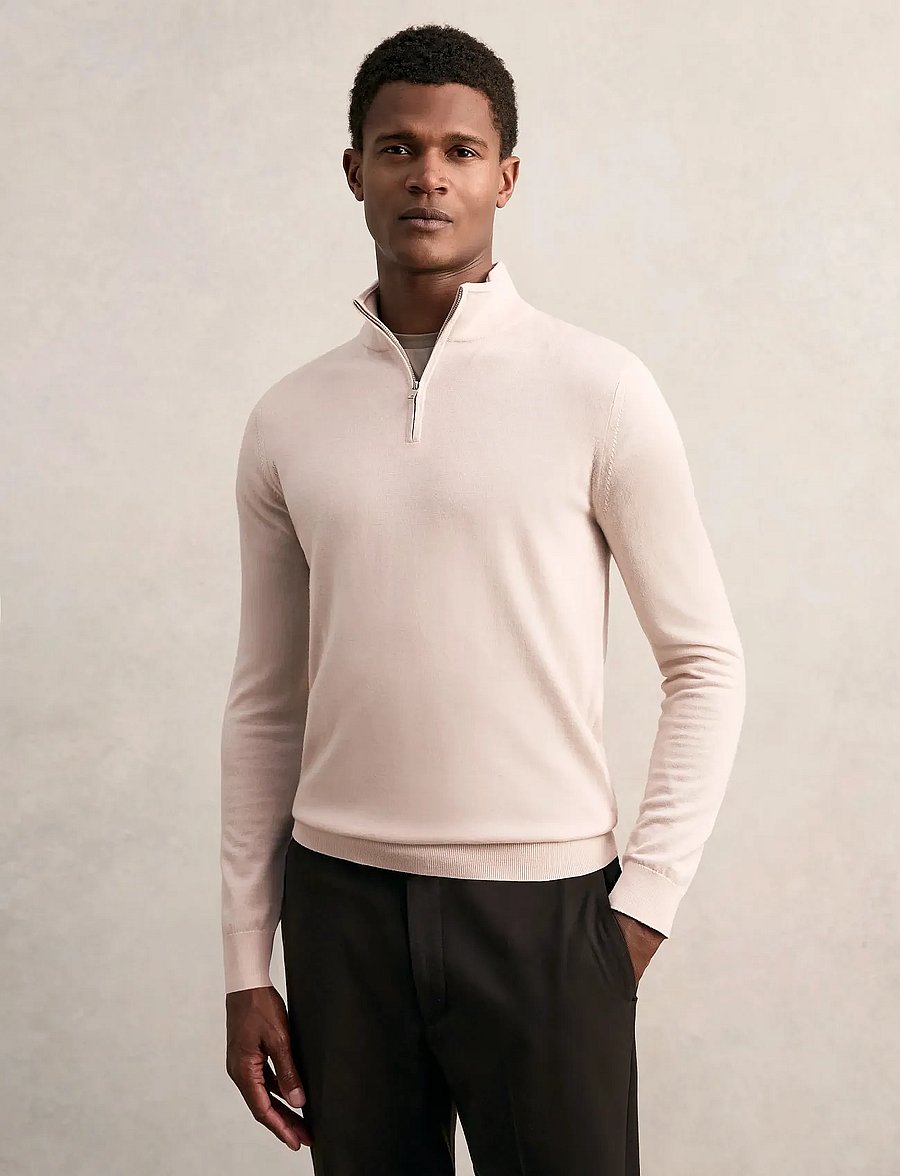 Reiss - BLACKHALL - pullover mit halbem reißverschluss - beige - 0