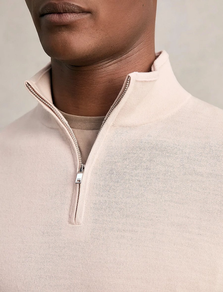 Reiss - BLACKHALL - pullover mit halbem reißverschluss - beige - 3