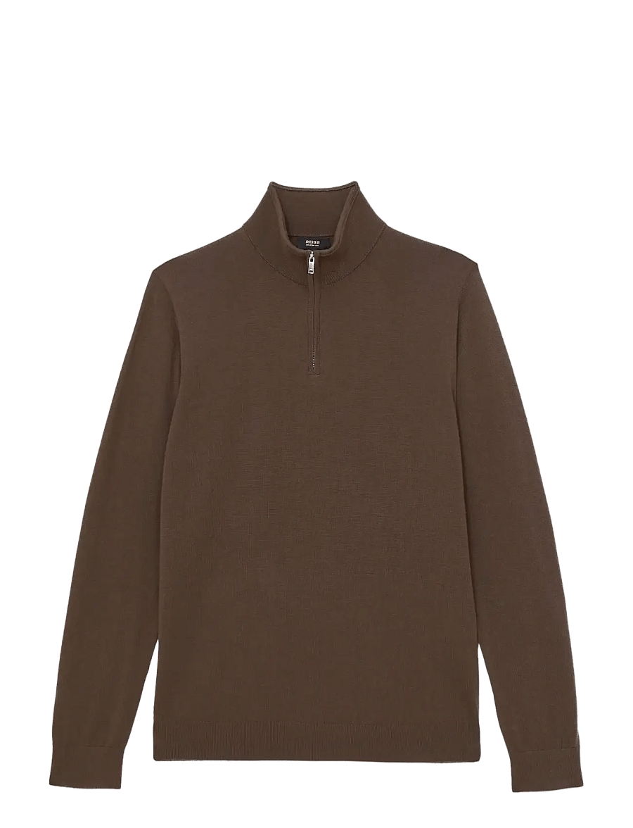 Reiss - BLACKHALL - pullover mit halbem reißverschluss - chocolate brown - 1
