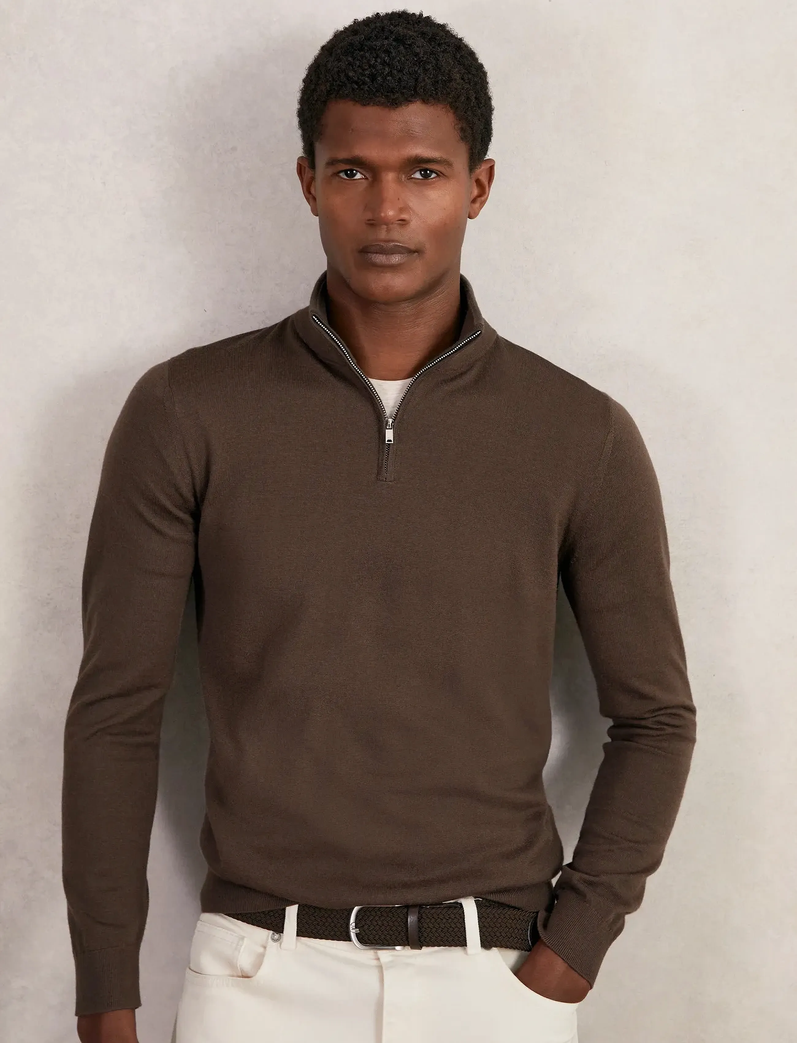 Reiss Blackhall, M, Brown, Strik > Trøjer Med Halv Lynlås, Herre