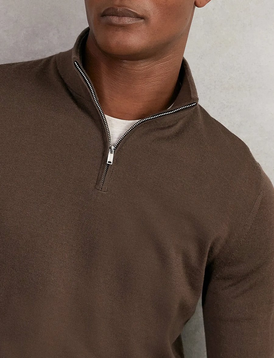 Reiss - BLACKHALL - pullover mit halbem reißverschluss - chocolate brown - 3