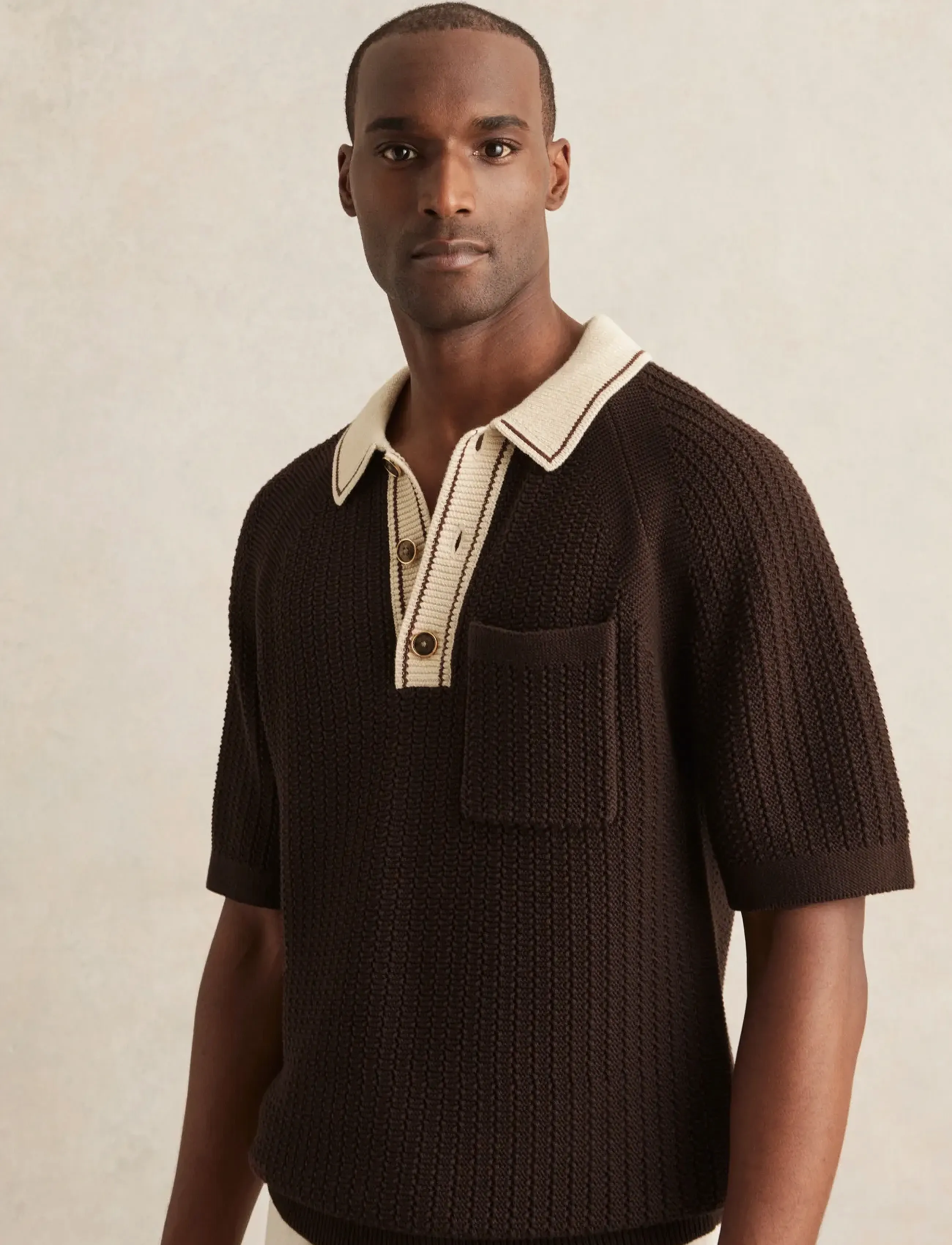 Reiss Donovan, S, Brown, Strik > Kortærmede Strikkede Poloer, Herre