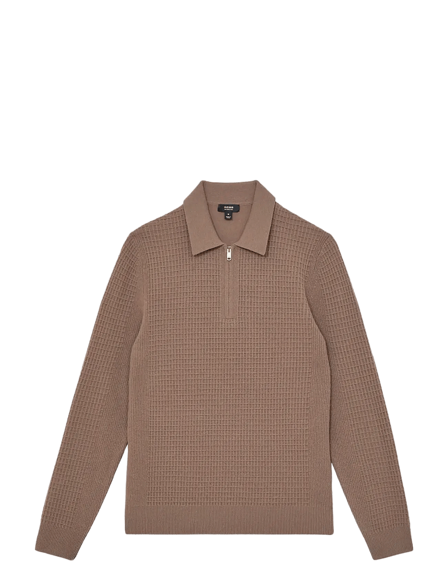 Reiss - HAMILTON - dzianinowe koszulki polo z długim rękawem - camel brown - 1