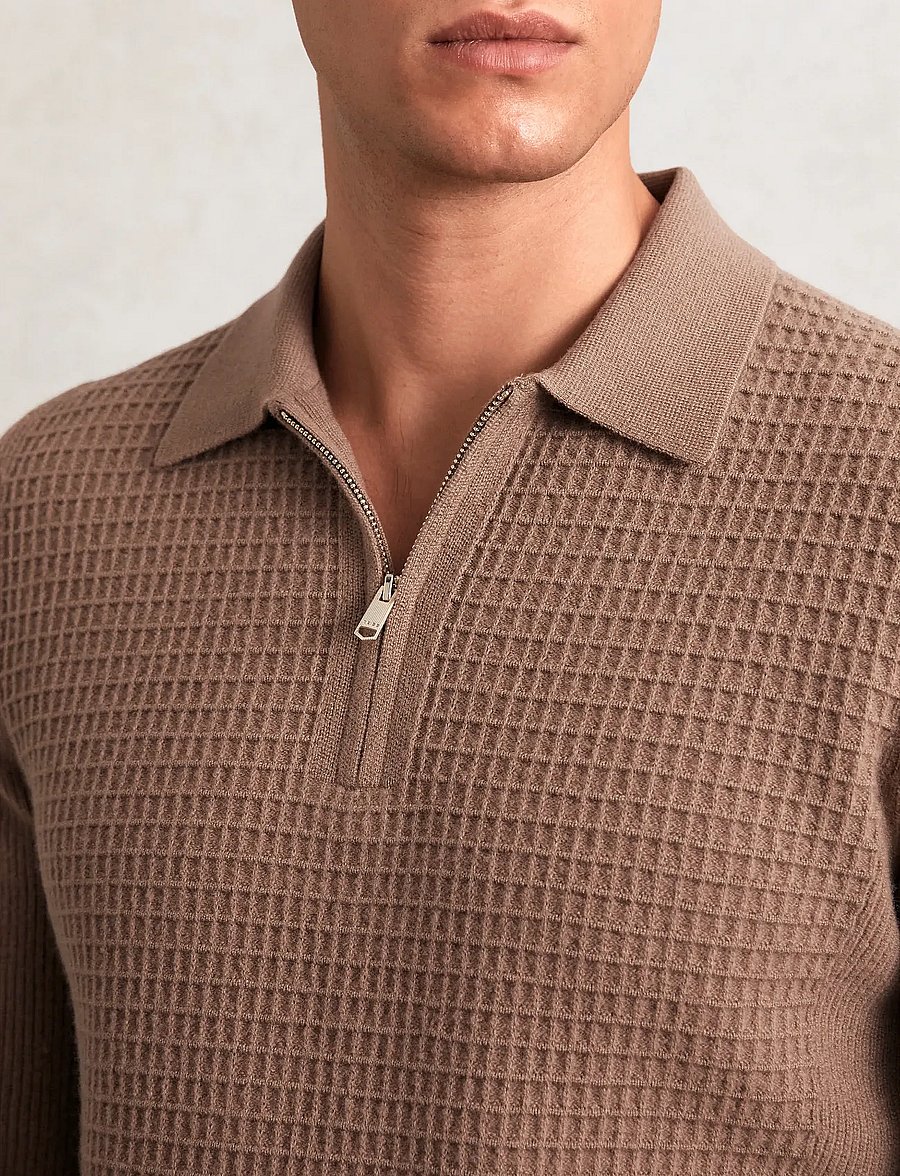 Reiss - HAMILTON - dzianinowe koszulki polo z długim rękawem - camel brown - 3