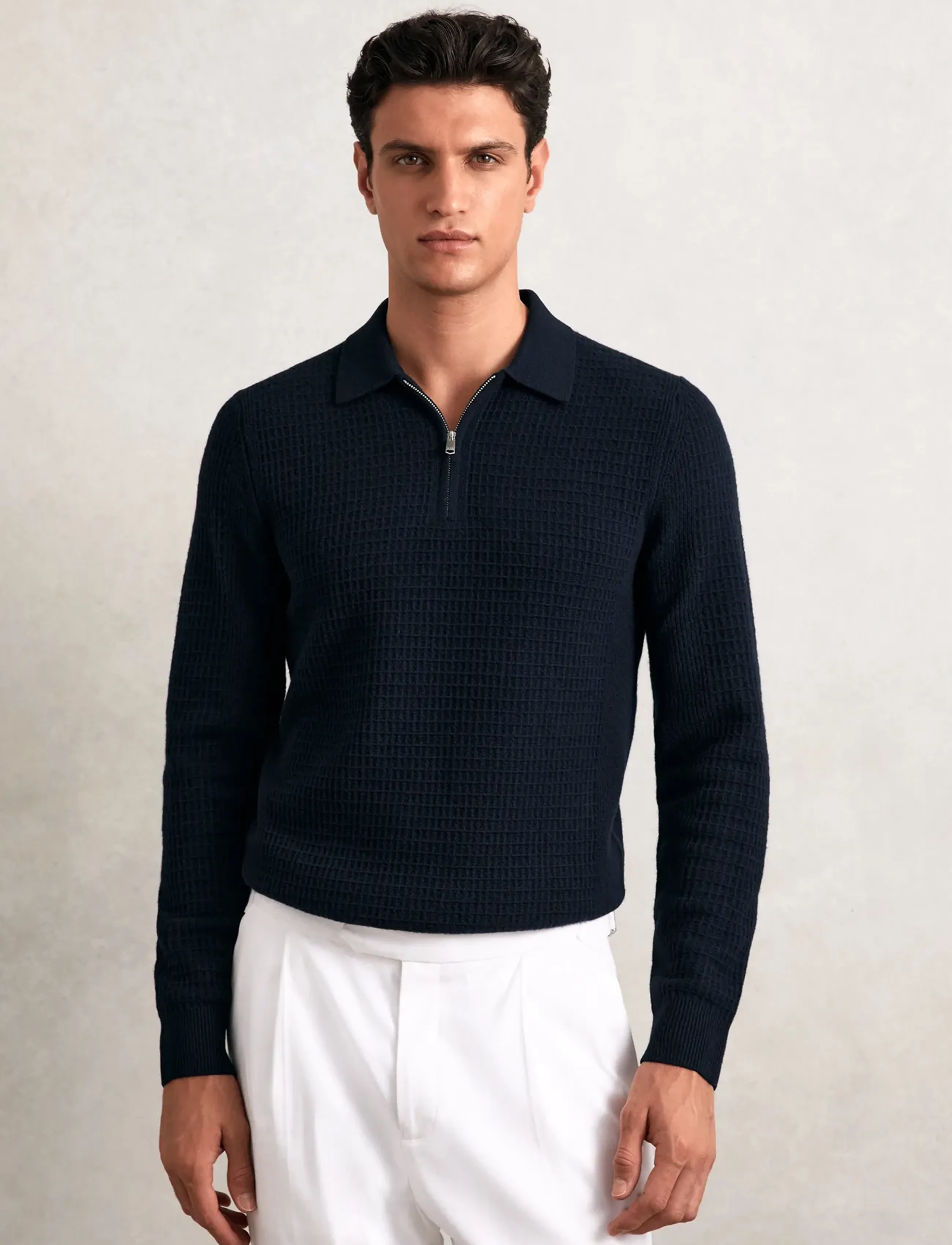 Reiss Hamilton, Mænd, Lynlås Polo Sweater, Navy, Str: XL