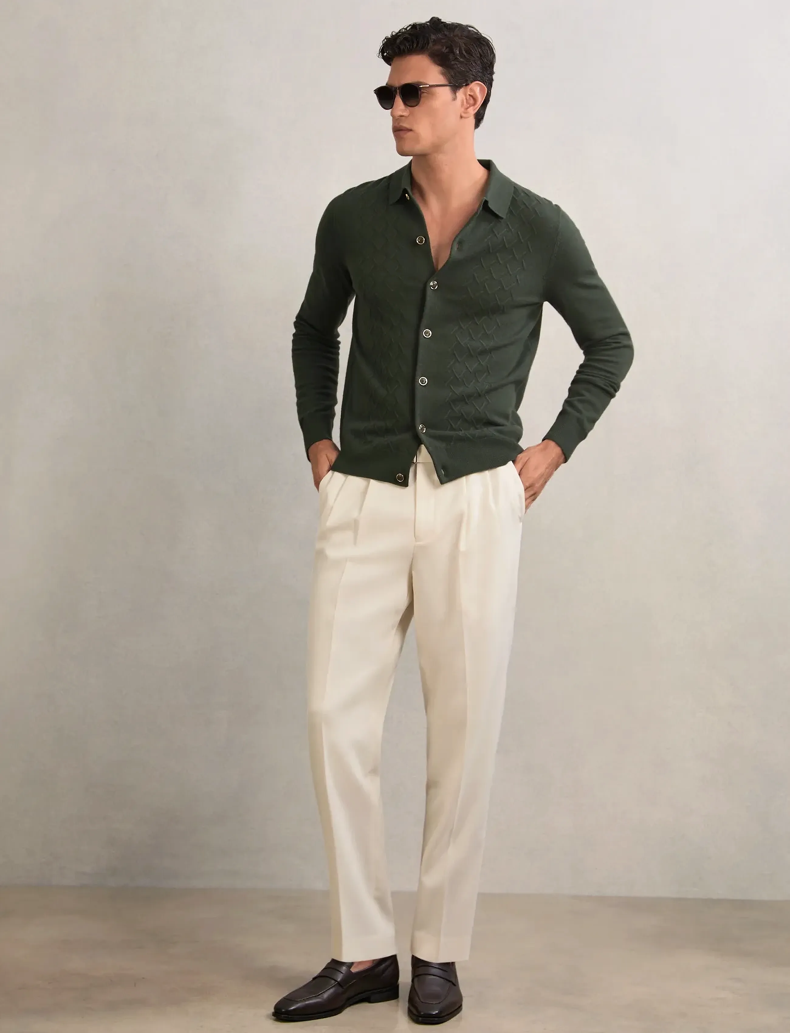 Reiss - GIDEON - poloer i strik med lange ærmer - forest green - 3