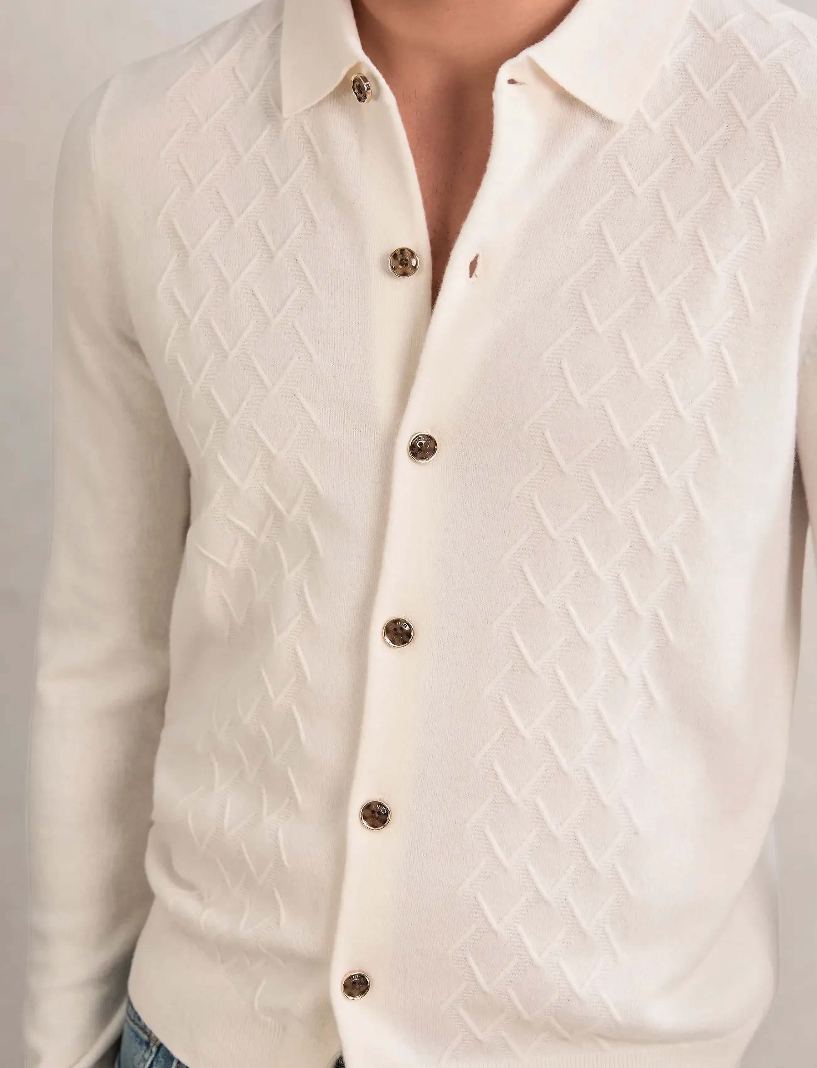 Reiss Gideon, XL, Knitwear, Creme - Long Sleeve Knitted Polos, Männerswear