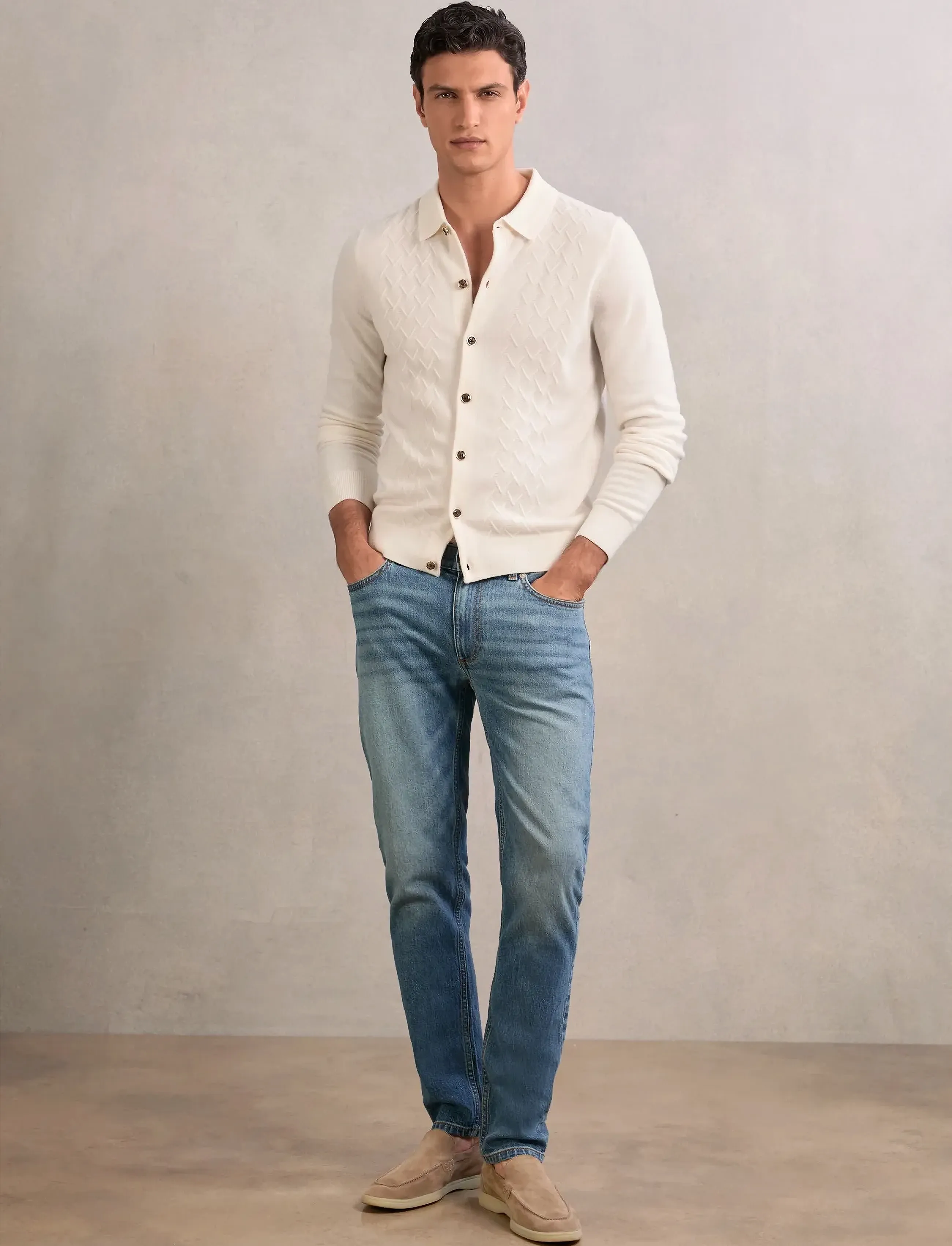Reiss - GIDEON - kootud polosärgid - off white - 3