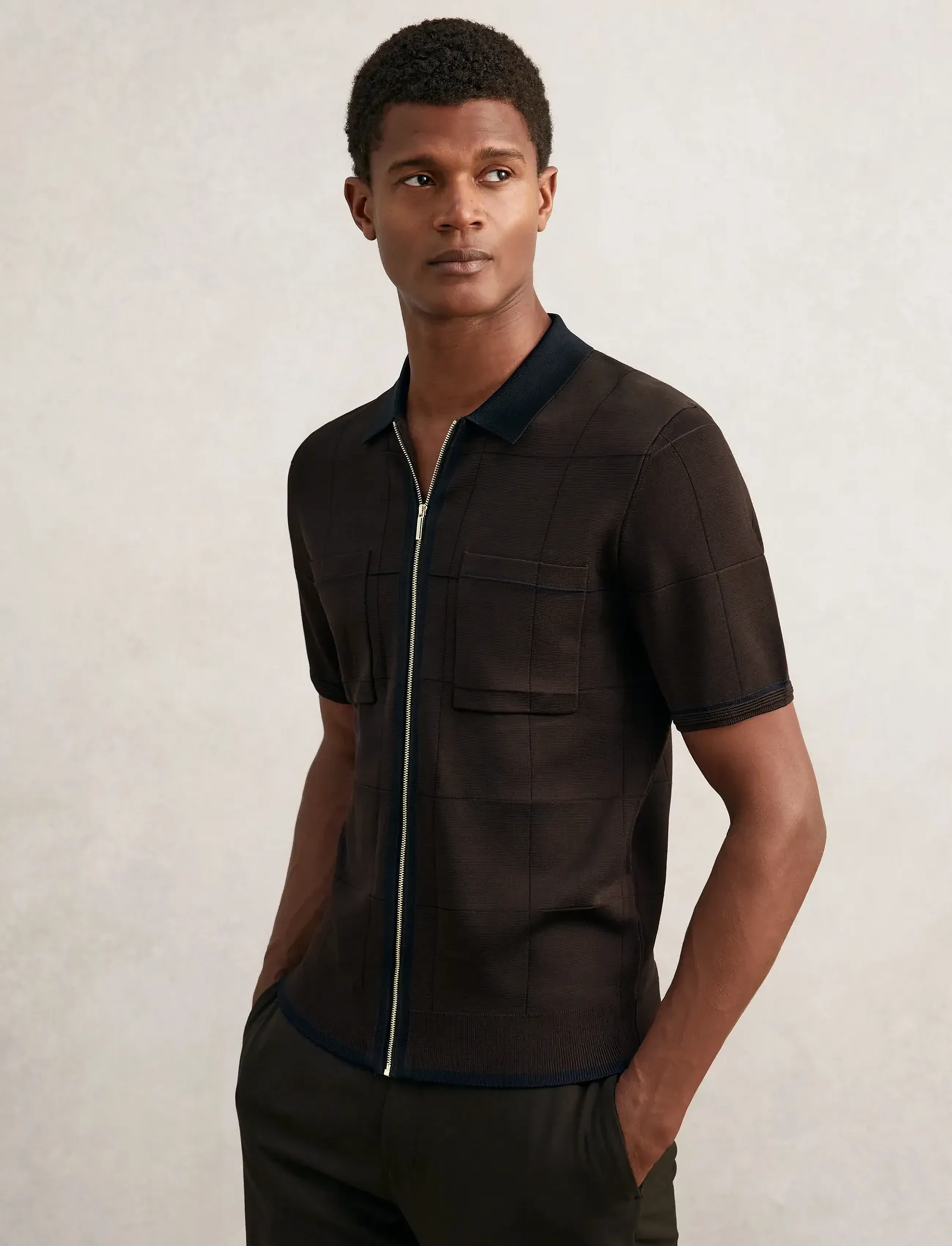 Reiss Baxter, M, Brown, Strik > Kortærmede Strikkede Poloer, Herre