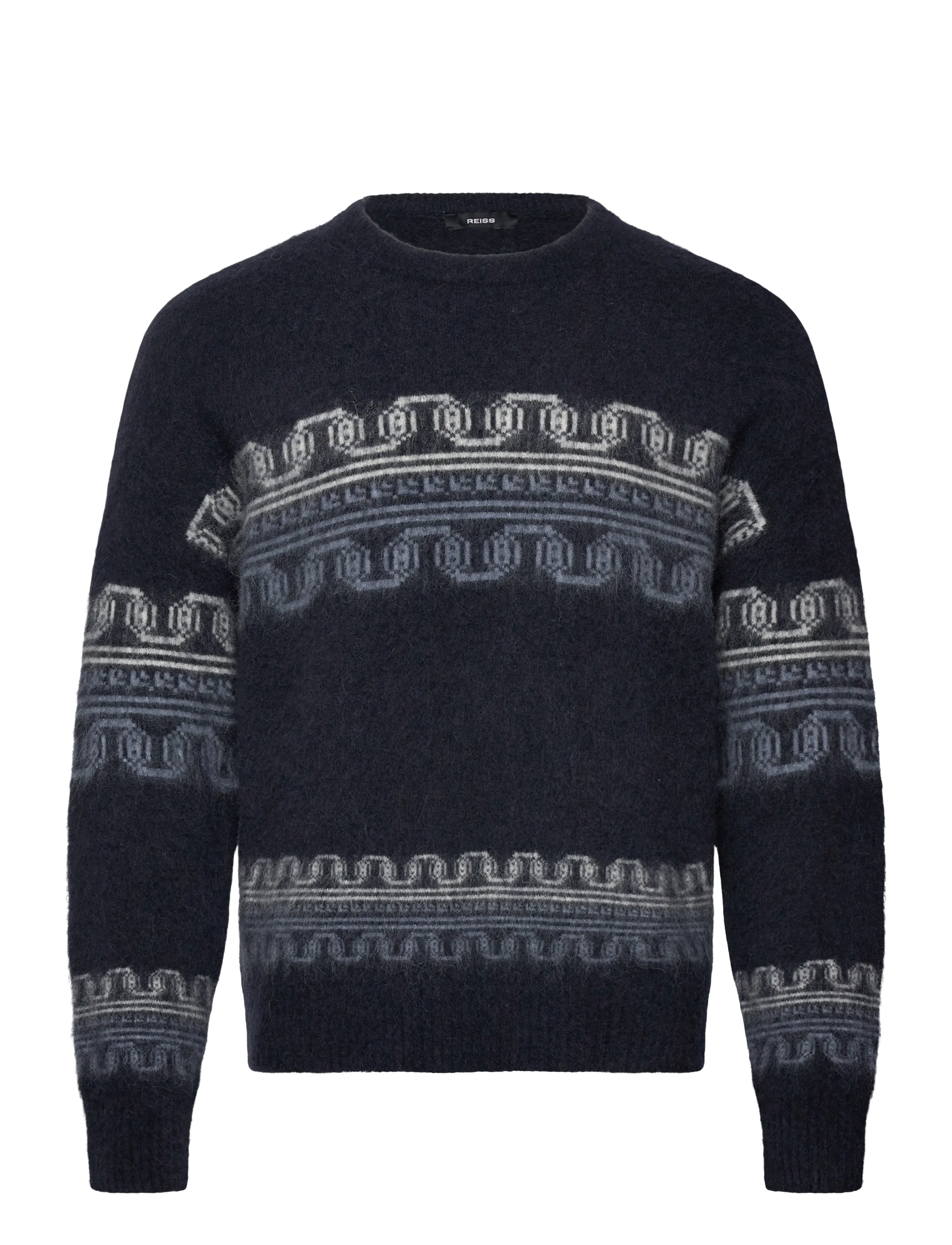Reiss Lennox, Mænd, Mønstret Rundhalset Sweater, Navy, Str: S