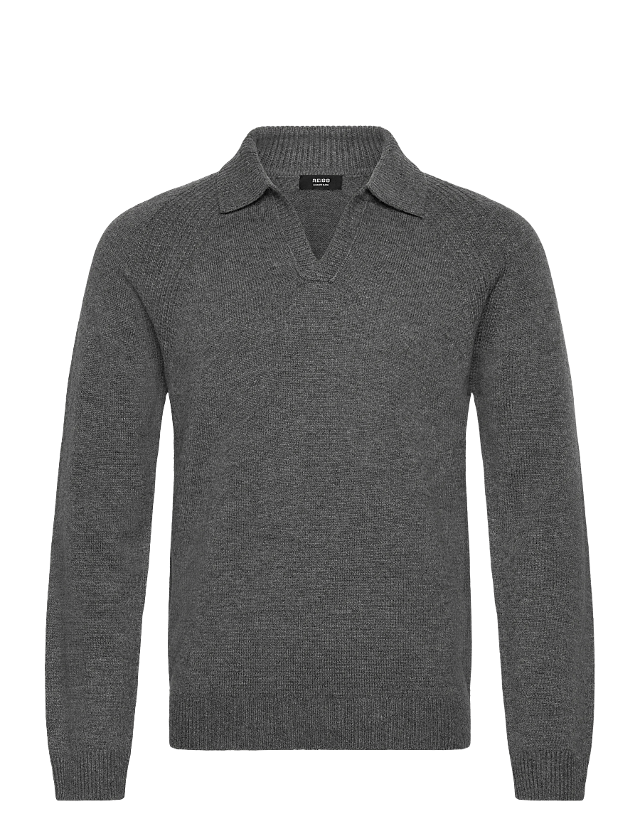 Reiss - BANBURY - langärmelige gestrickte polohemden - mid grey melange - 1