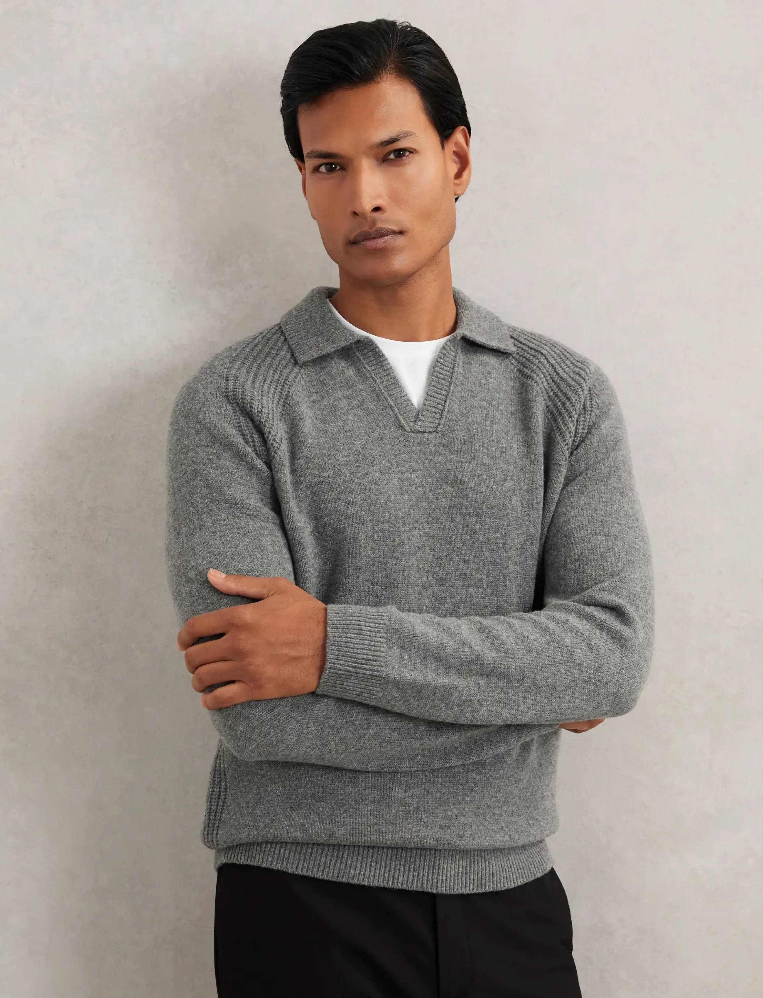 Reiss BANBURY - Gestrickte Polohemden - MID GREY MELANGE / grey