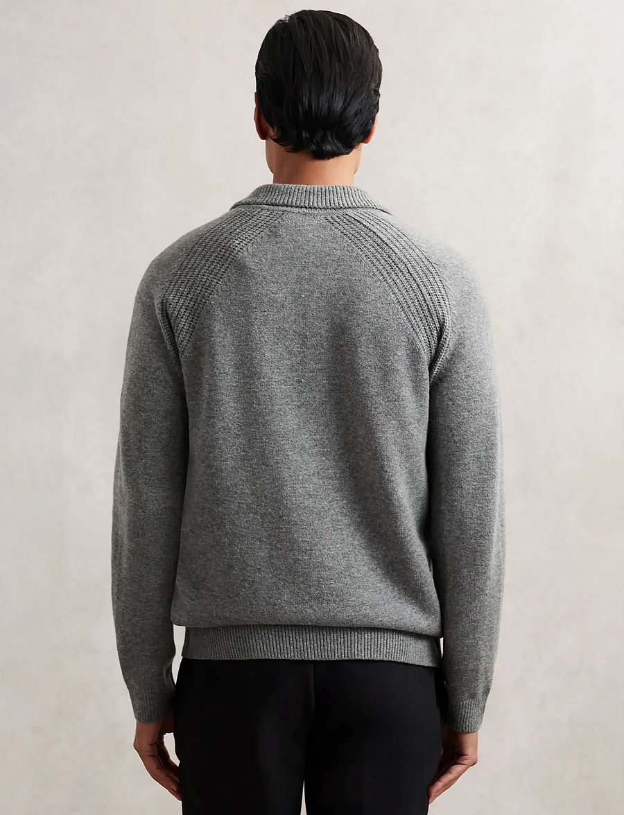 Reiss - BANBURY - langärmelige gestrickte polohemden - mid grey melange - 3