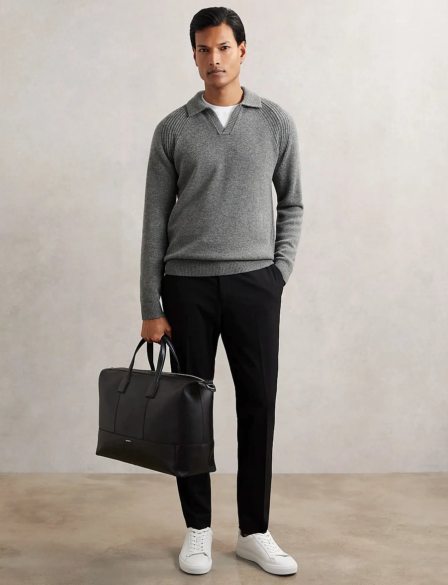 Reiss - BANBURY - langärmelige gestrickte polohemden - mid grey melange - 4