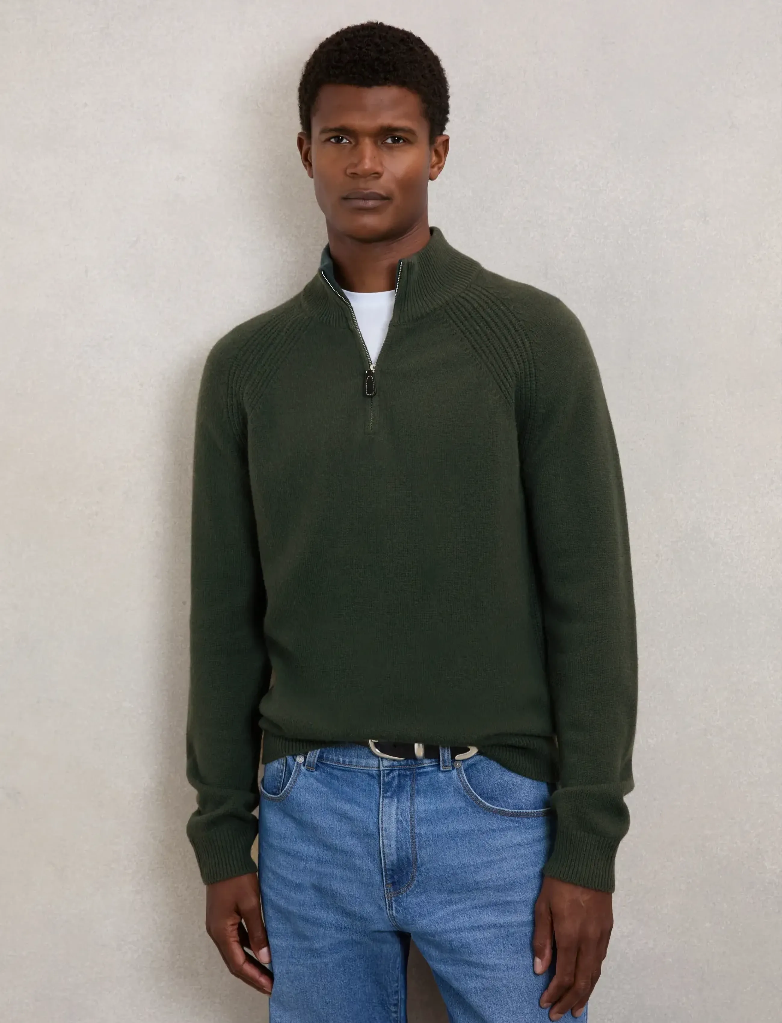 Reiss Charming, Kvartlynlås Sweater, Grøn, Str: S