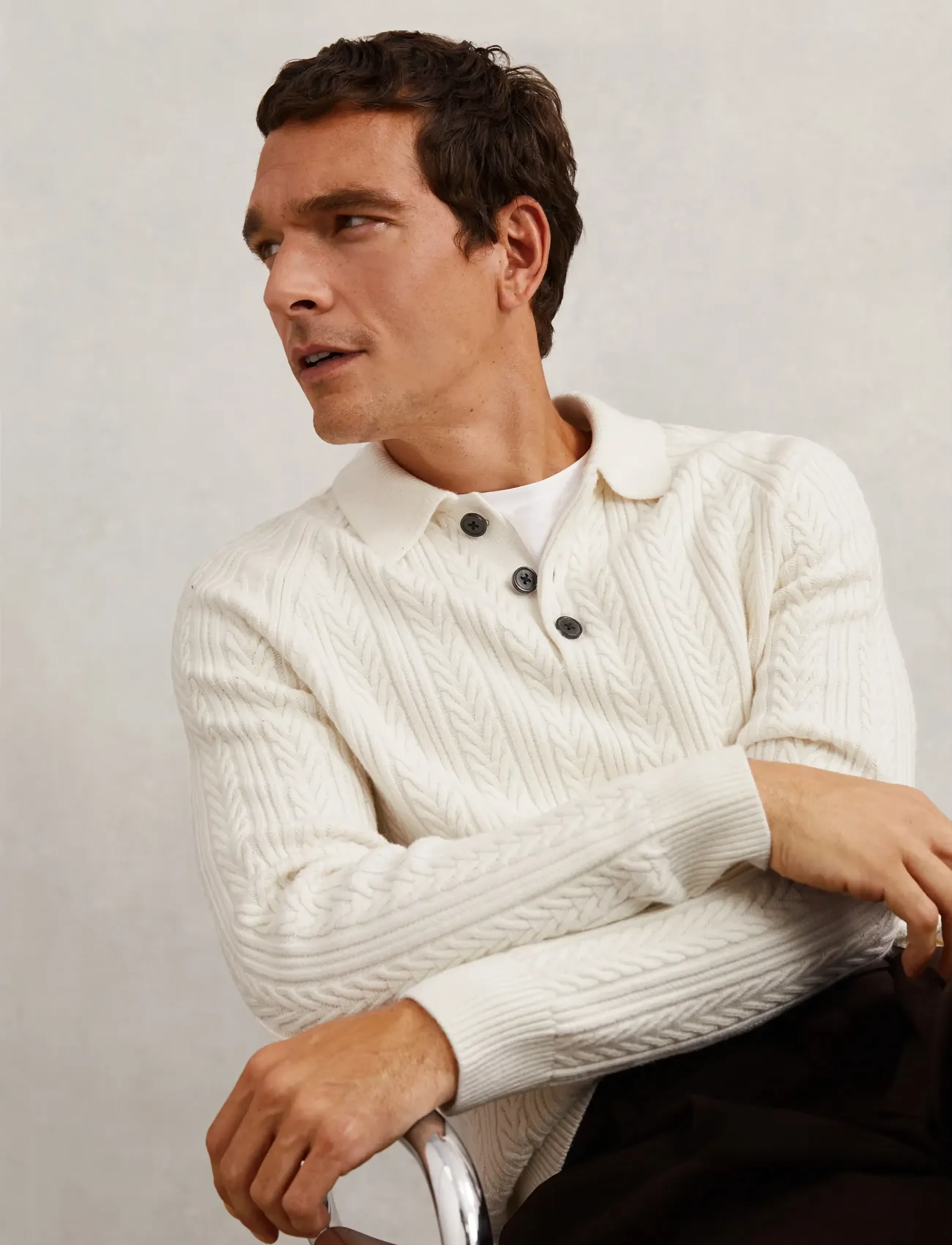 Reiss Evesham, XL, Knitwear, Weiß - Long Sleeve Knitted Polos, Männerswear