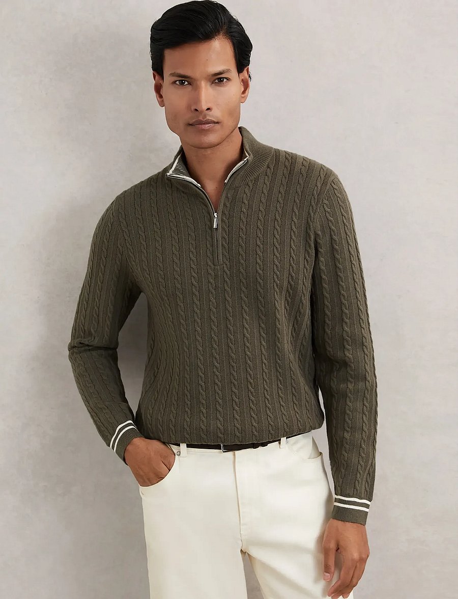 Reiss - TUSCANO - pullover mit halbem reißverschluss - khaki green - 0