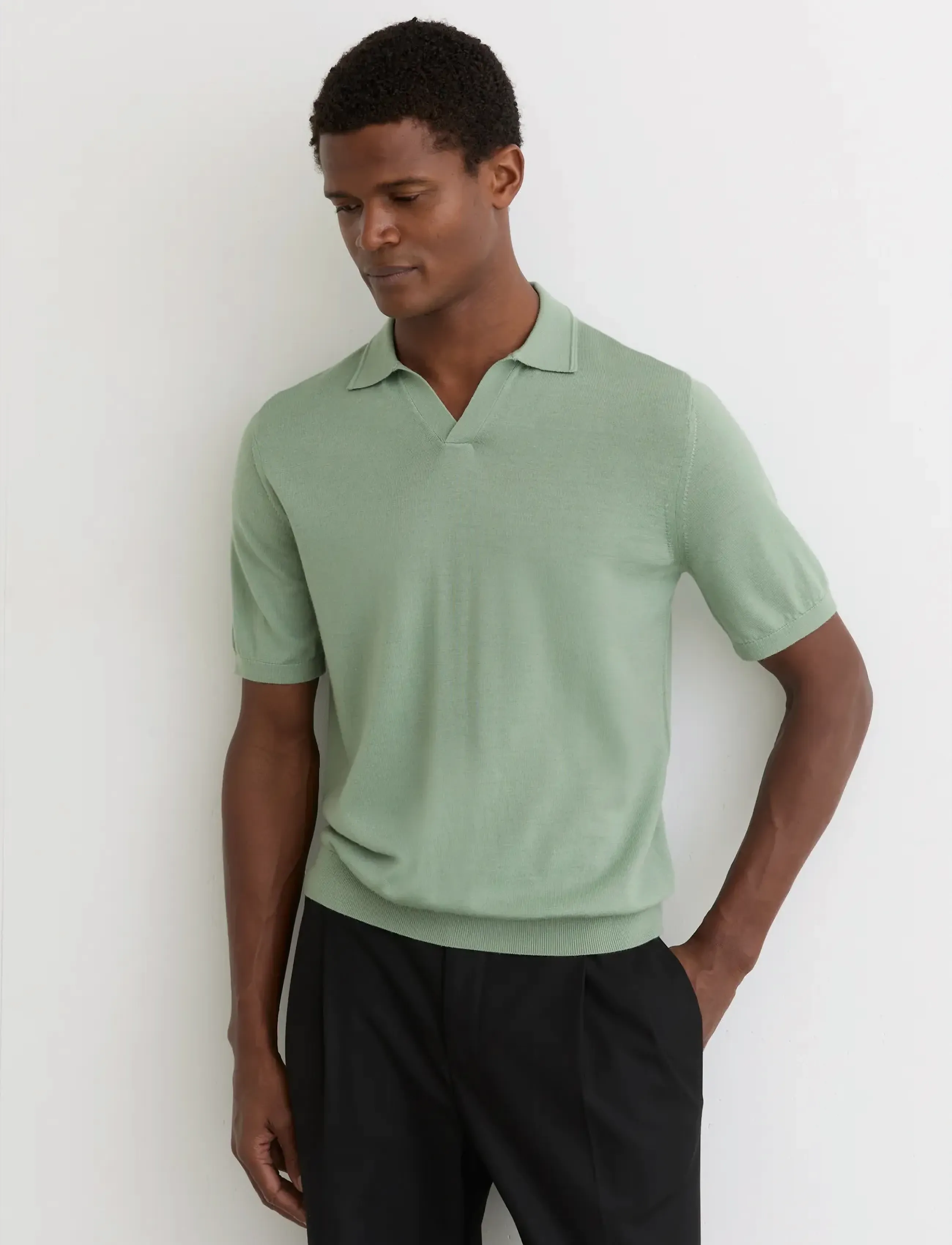 Reiss Duchie, Mænd, Strikket Poloshirt, Grøn, Str: M
