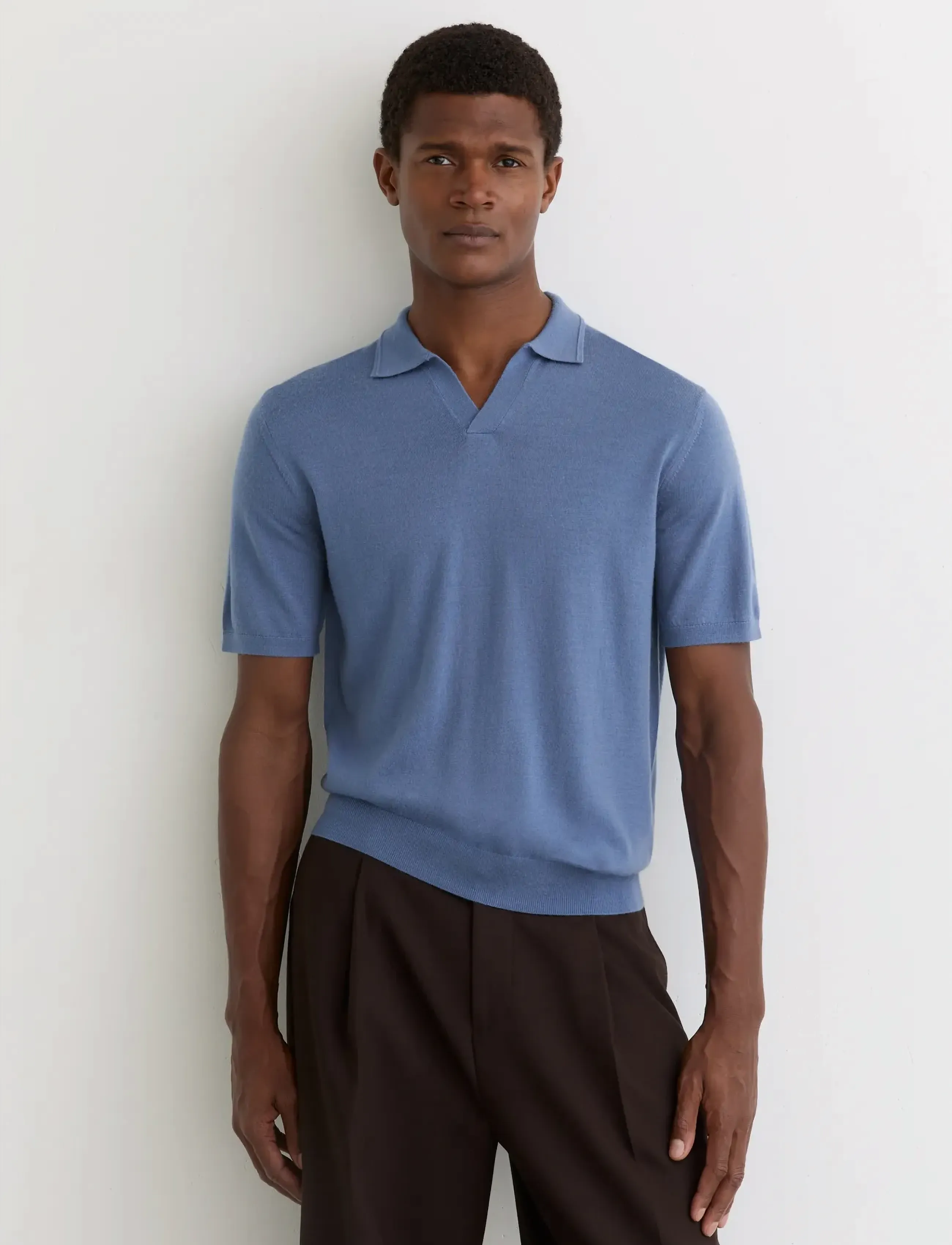 Reiss Duchie, Mænd, Strikket Poloshirt, Blå, Str: XL