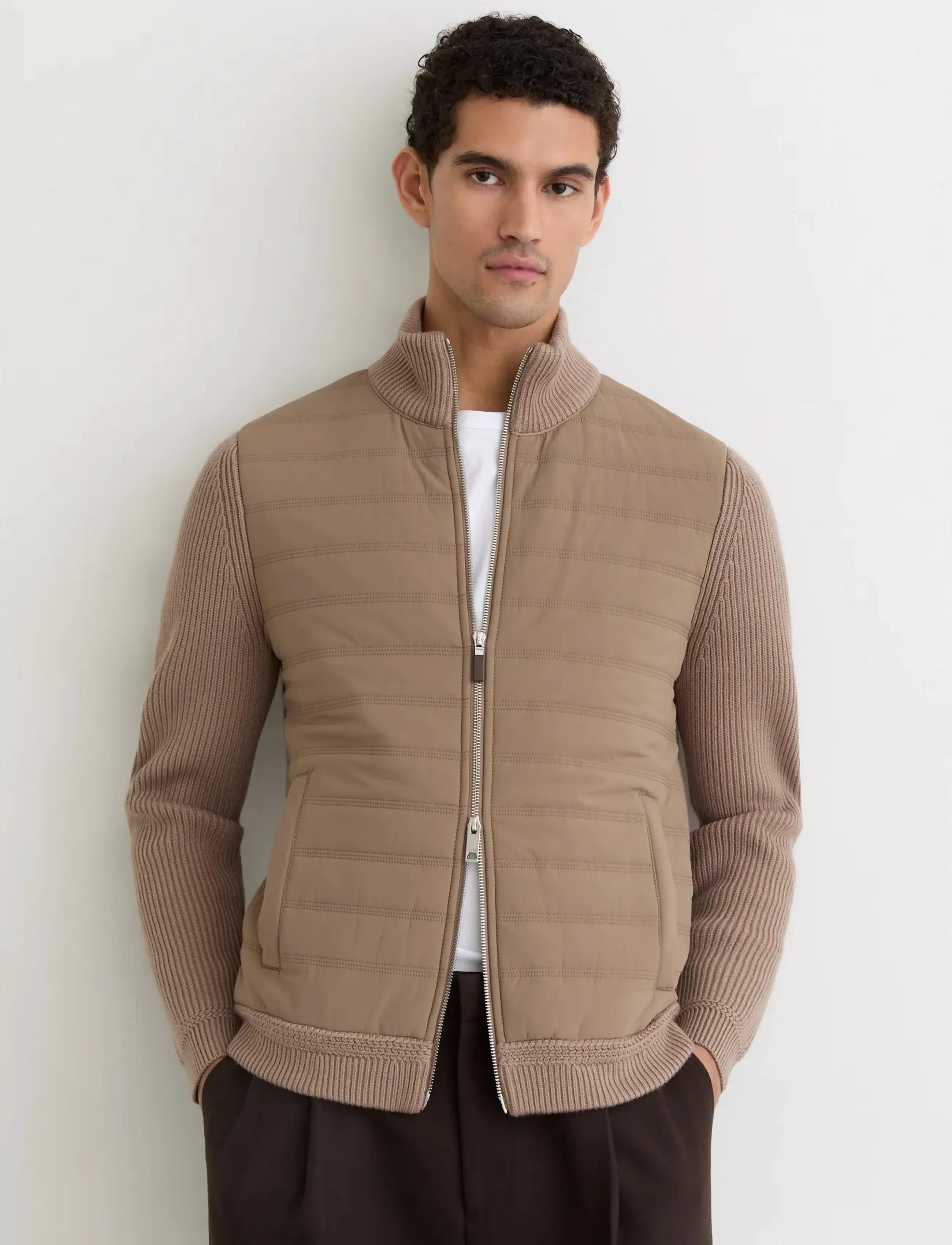 Reiss TOWNSEND - Pullover mit durchgehendem Reißverschluss - TAUPE BROWN / brown