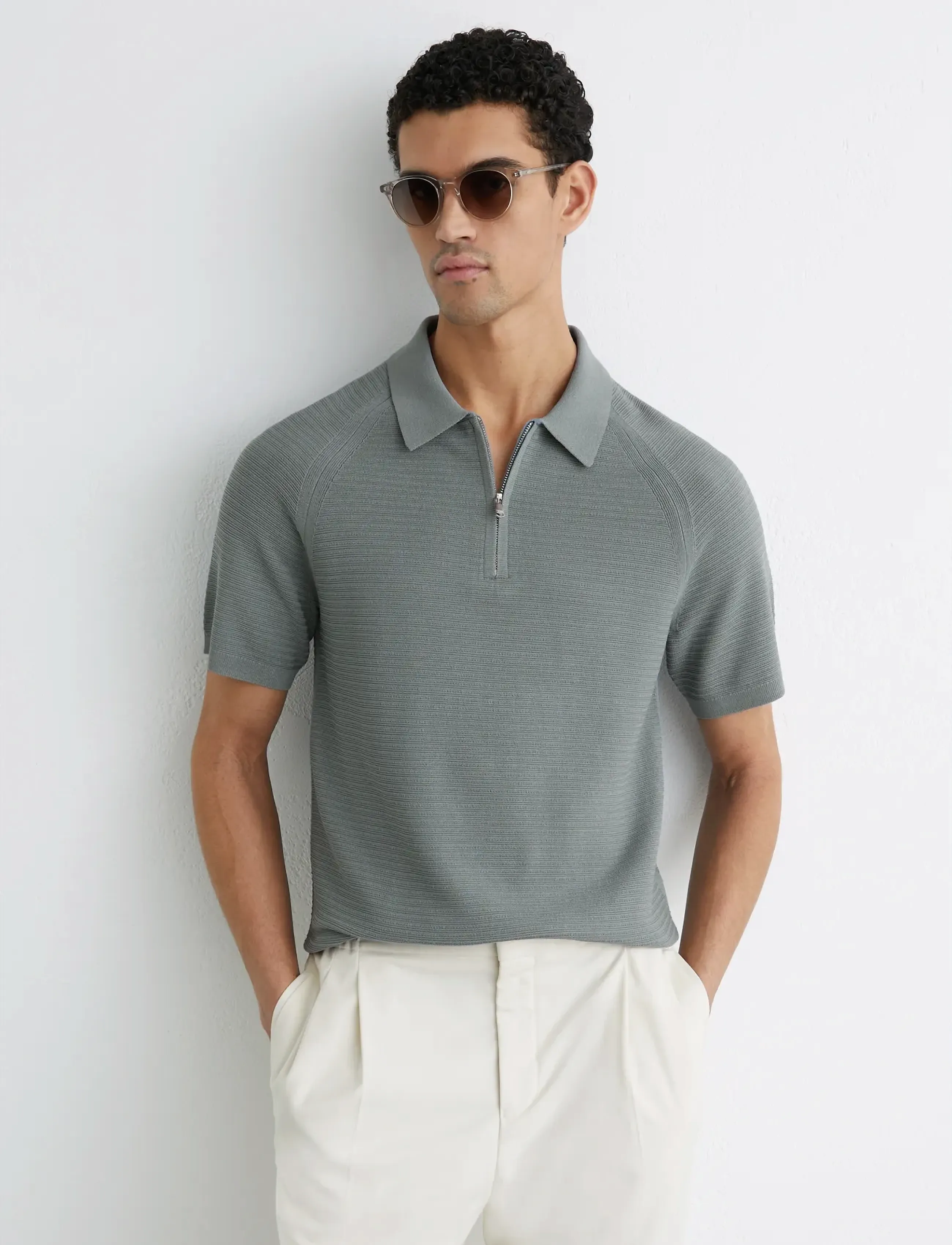 Reiss Estate, XL, Polos, Khakigrün - Short-sleeved, Männerswear