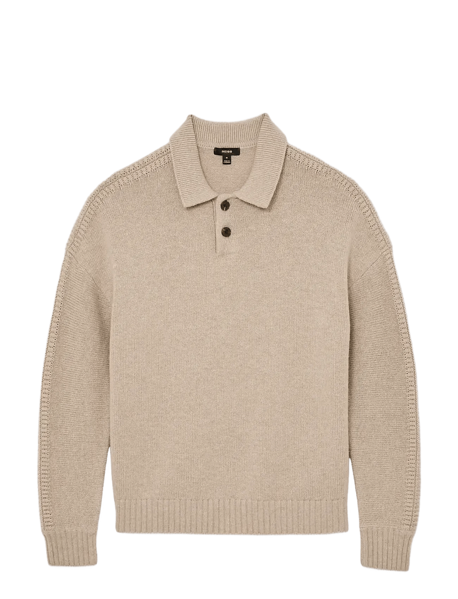 Reiss - ELM - langärmelige gestrickte polohemden - oatmeal - 1