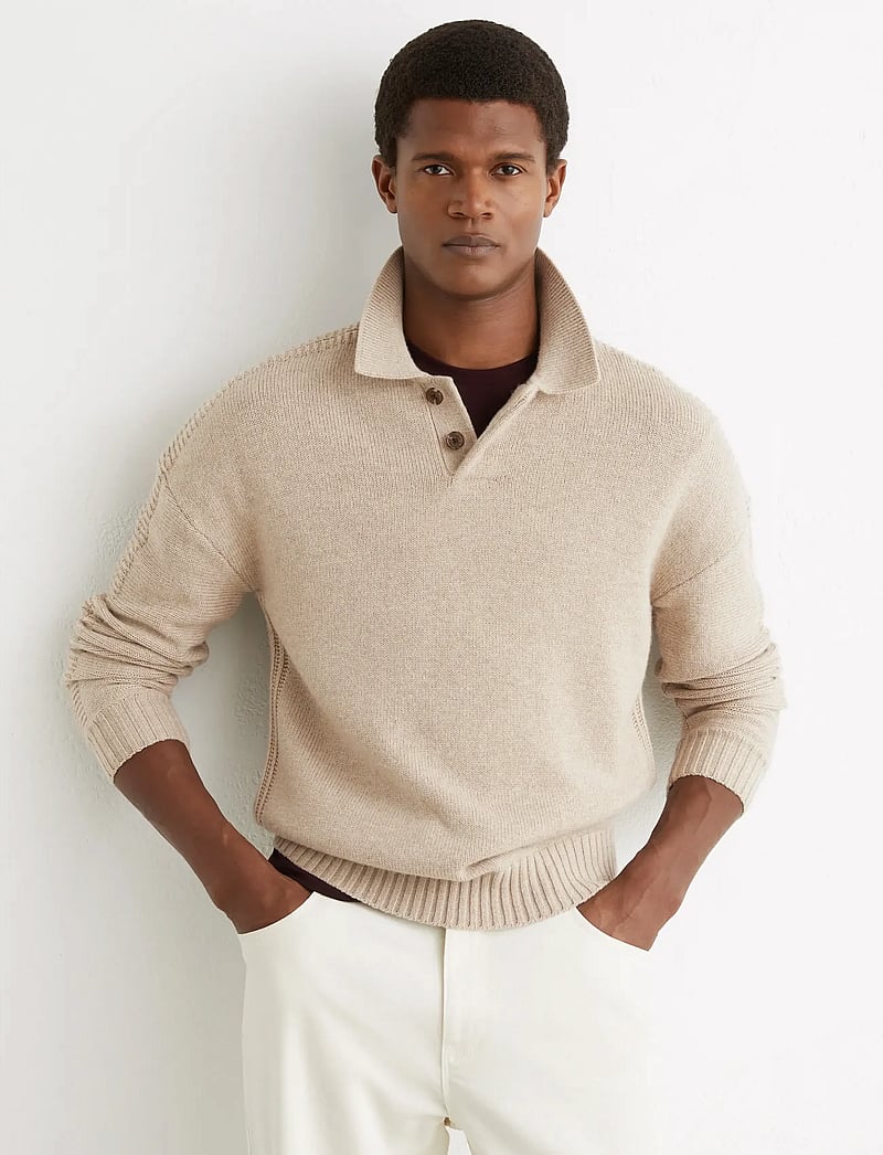 Reiss - ELM - langärmelige gestrickte polohemden - oatmeal - 0